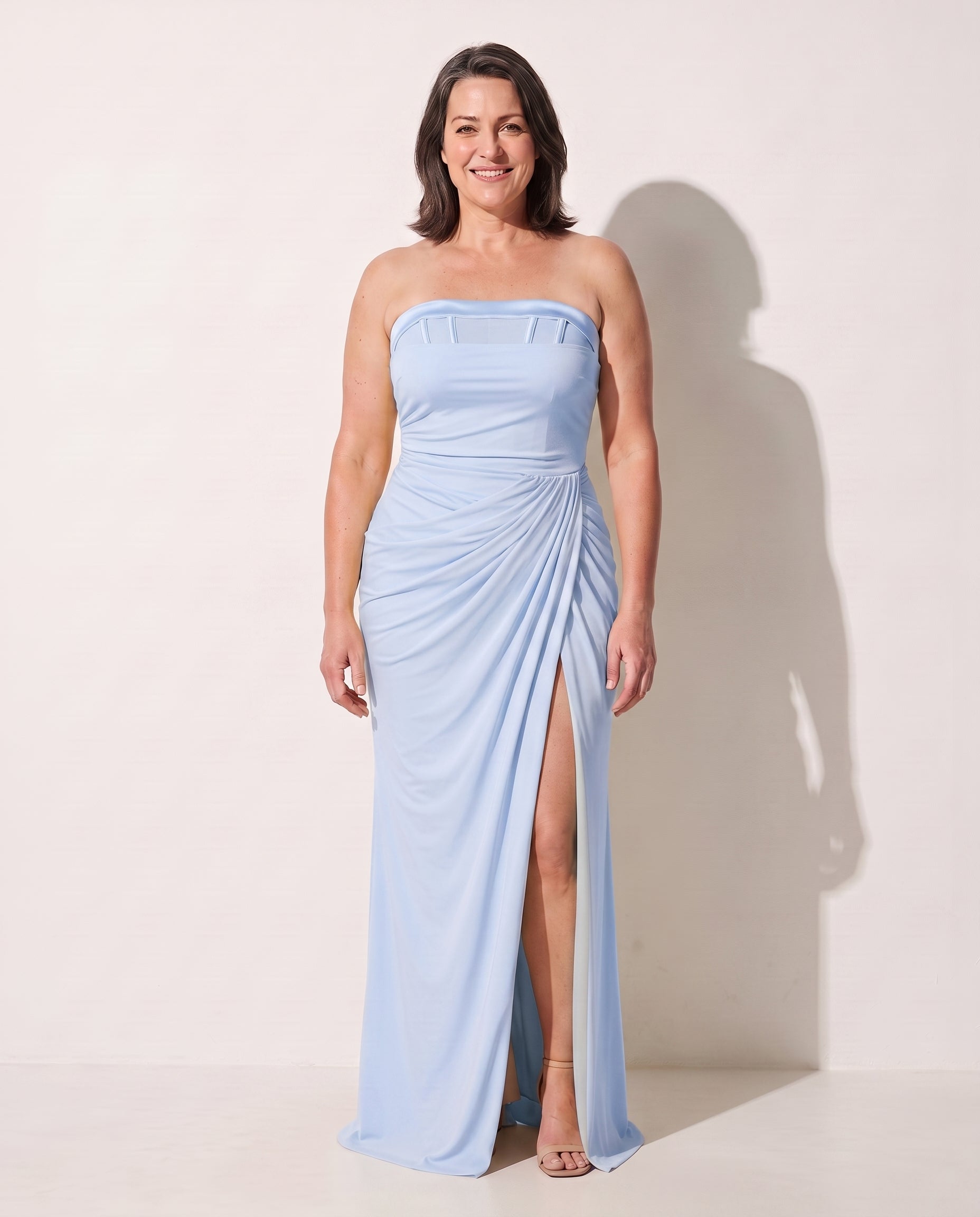 Josephine | Long Sleeve Wedding Guest Dresses Strapless Maxi — Blue