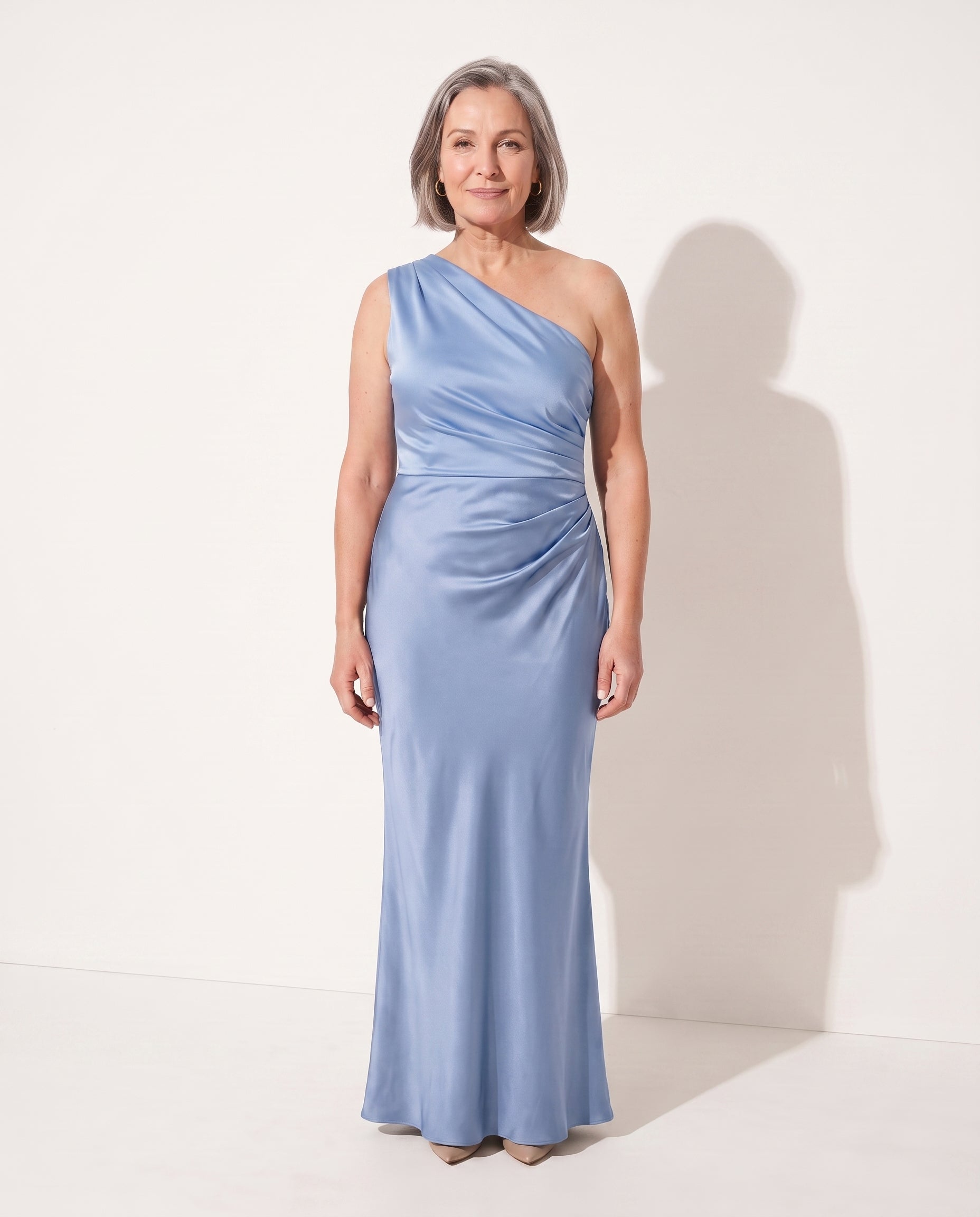 Isolde | Long Sleeve Satin Maxi Wedding Guest Dress — Blue