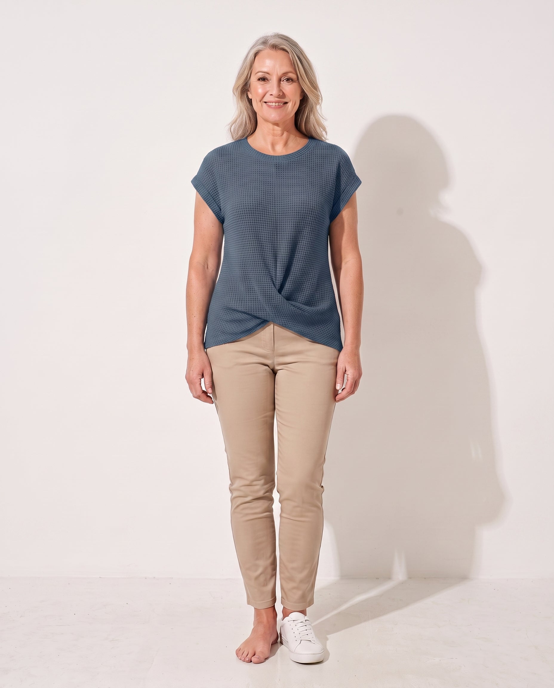 Persephone | Waffle Knit Sweater Tee Everyday Layering — Blue