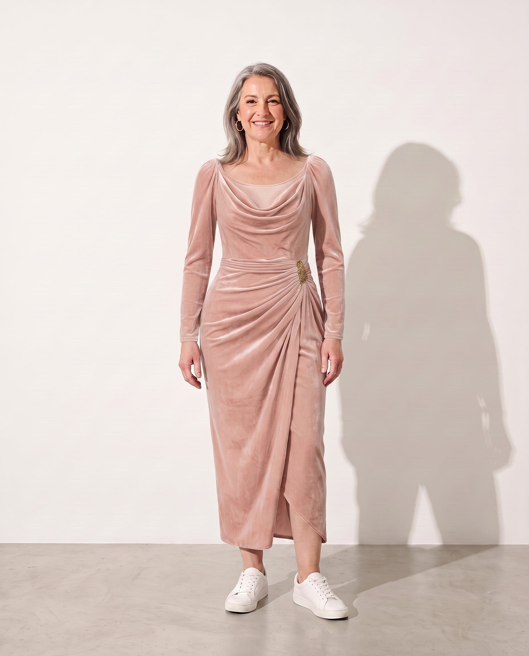 Ophelia | Women's Brown Blush Formal Midi Dress — Blush