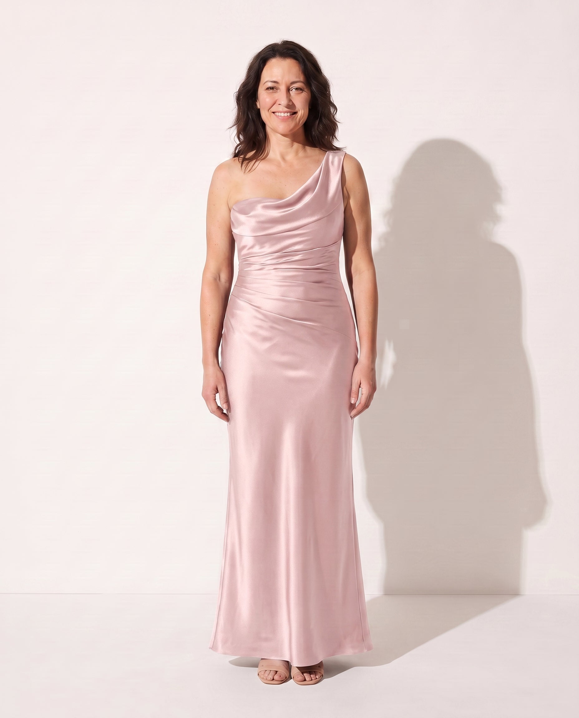 Rosaline | Long Sleeve Satin Dress Corset Maxi Evening Gown — Blush