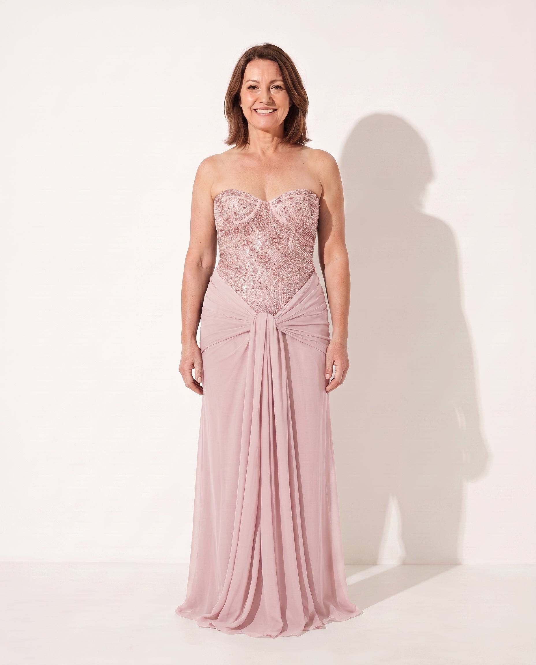 Manon | Embellished Strapless Evening Maxi Dresses — Blush