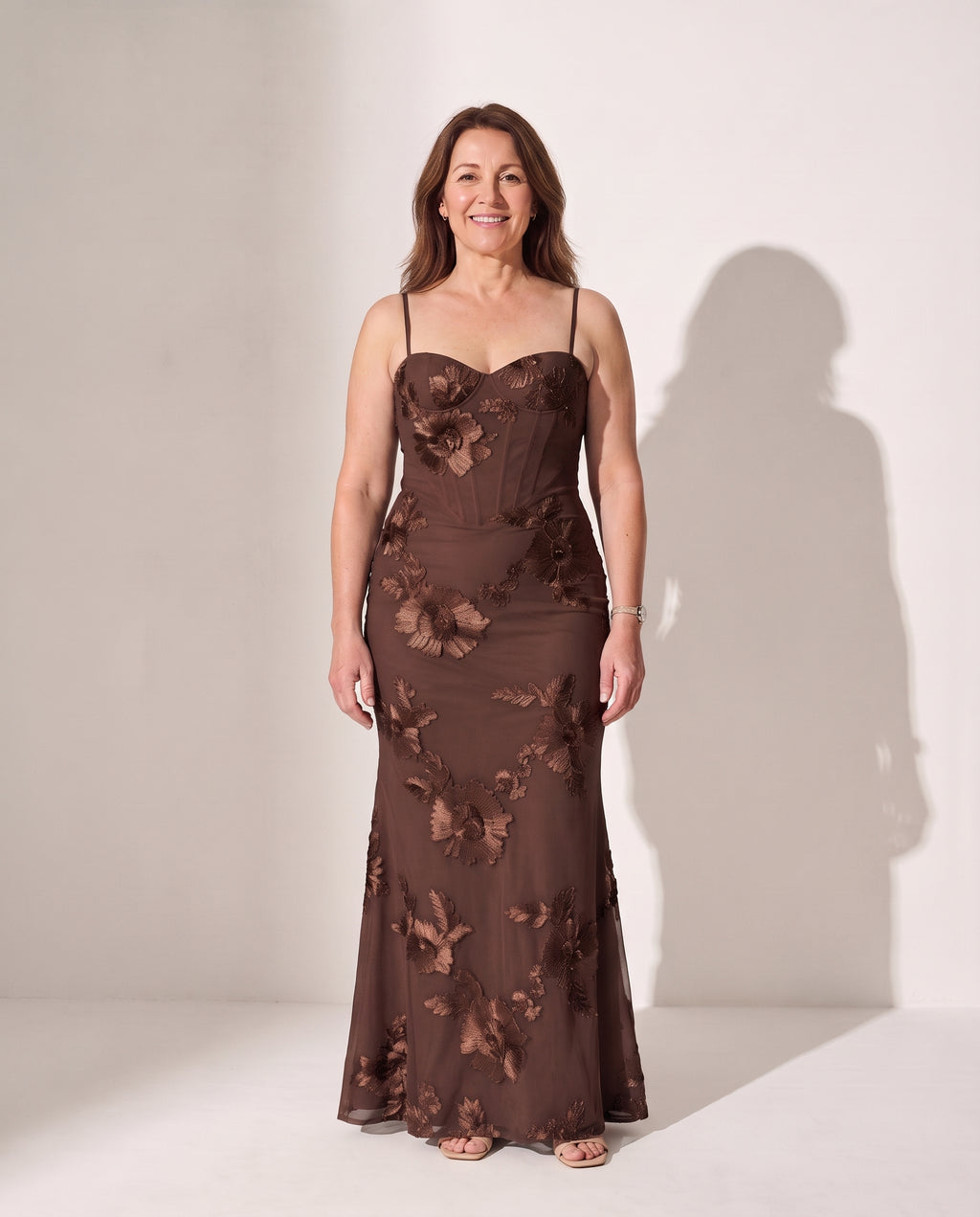 Liliana | Plus Size Floral Embroidered Wedding Dresses Corset Maxi — Brown