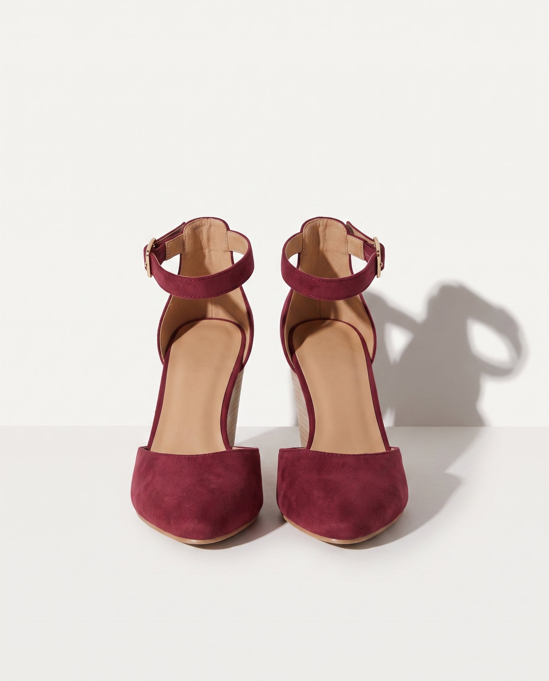 Lavinia | Closed Toe Ankle Strap Wedge Heels for Work & Evening — Burgundy