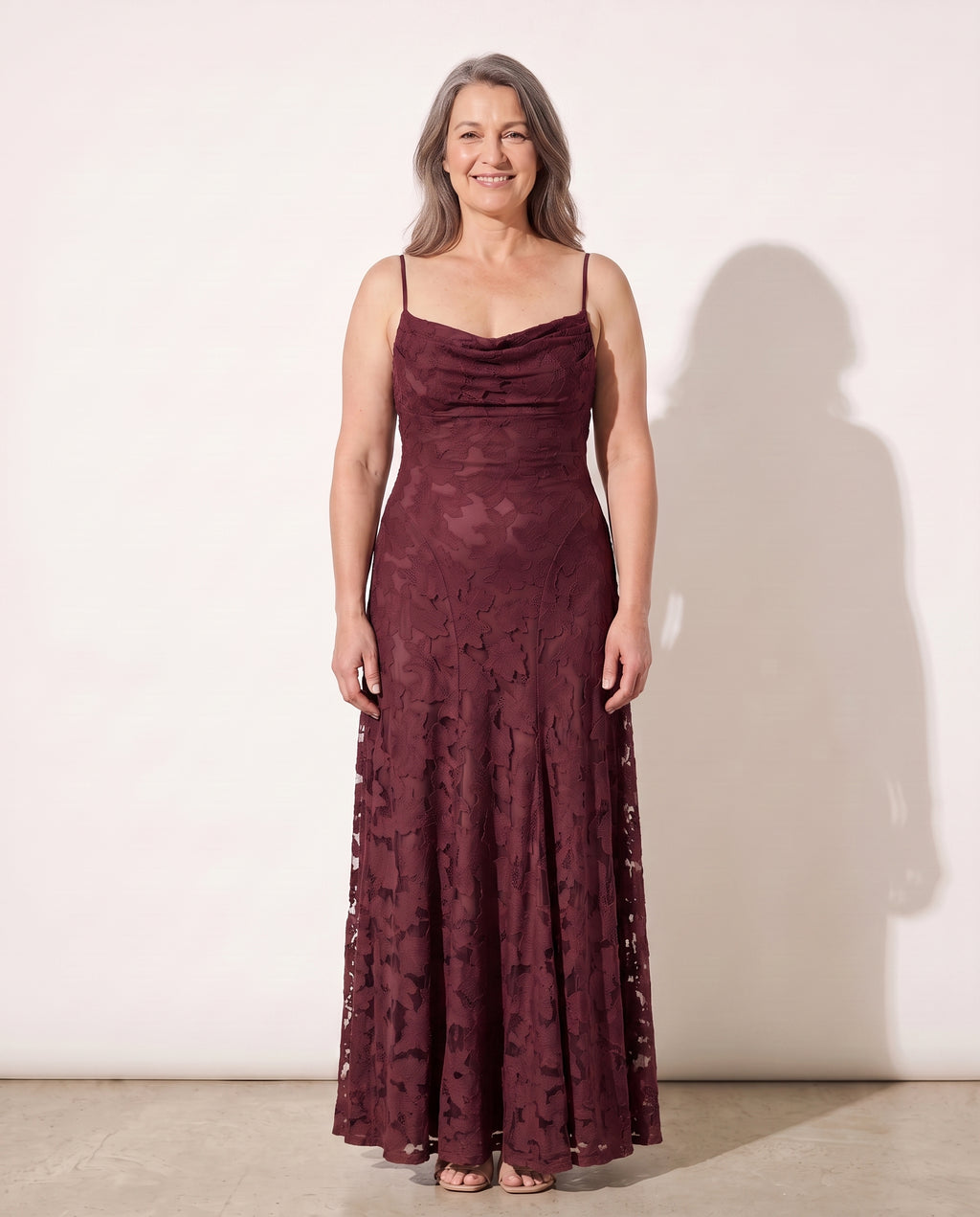 Rosaline | Textured Floral Maxi Formal Dresses — Burgundy