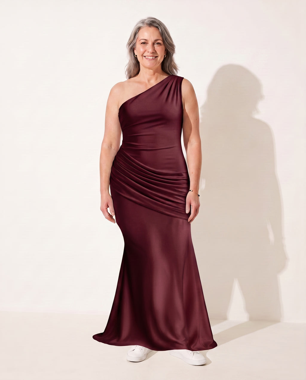 Beatrix | Evening Maxi Dresses One Shoulder Draped Formal Gown — Cherry Lacquer