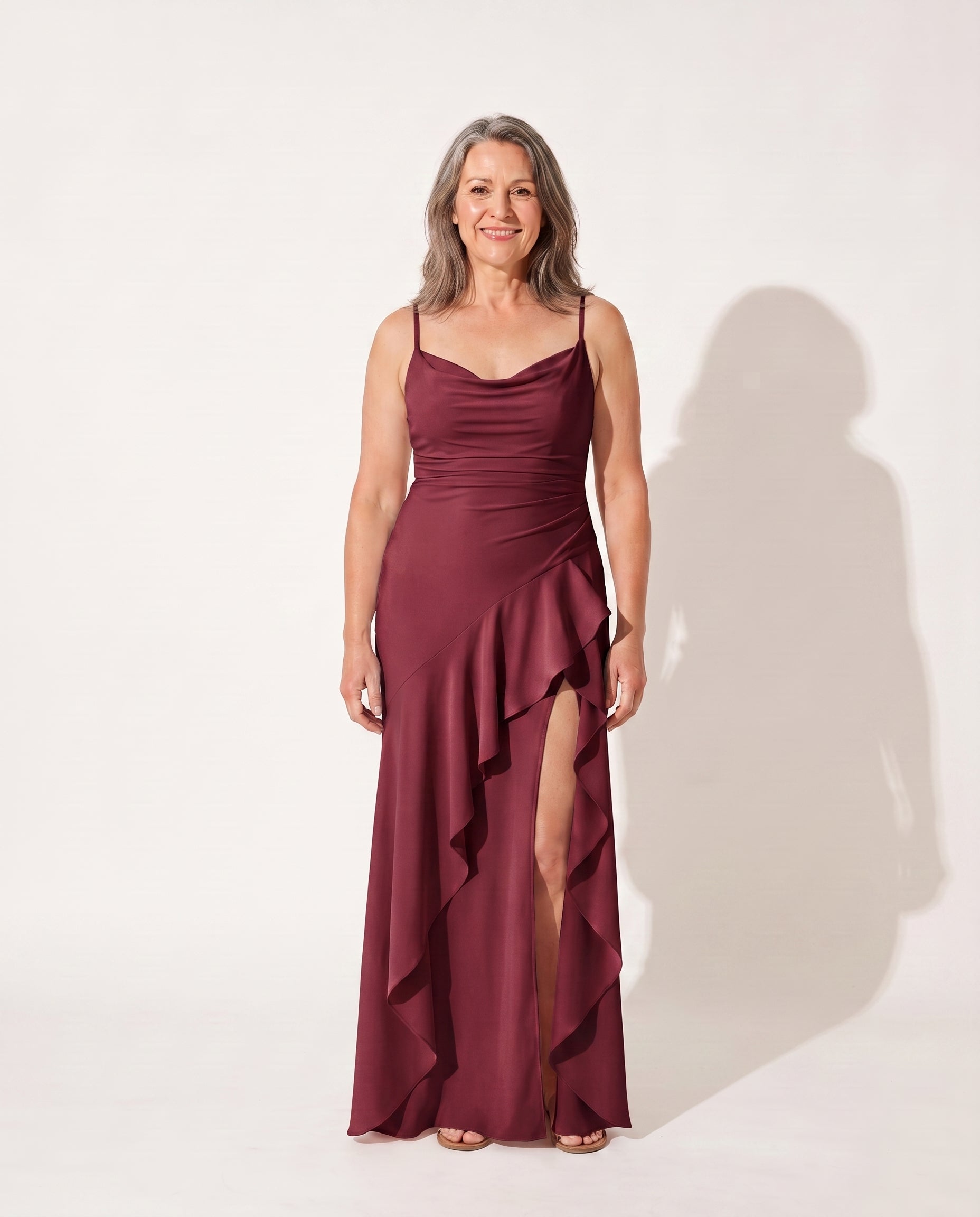 Constance | Long Sleeve Satin Maxi Dress Evening Formal — Cherry Lacquer