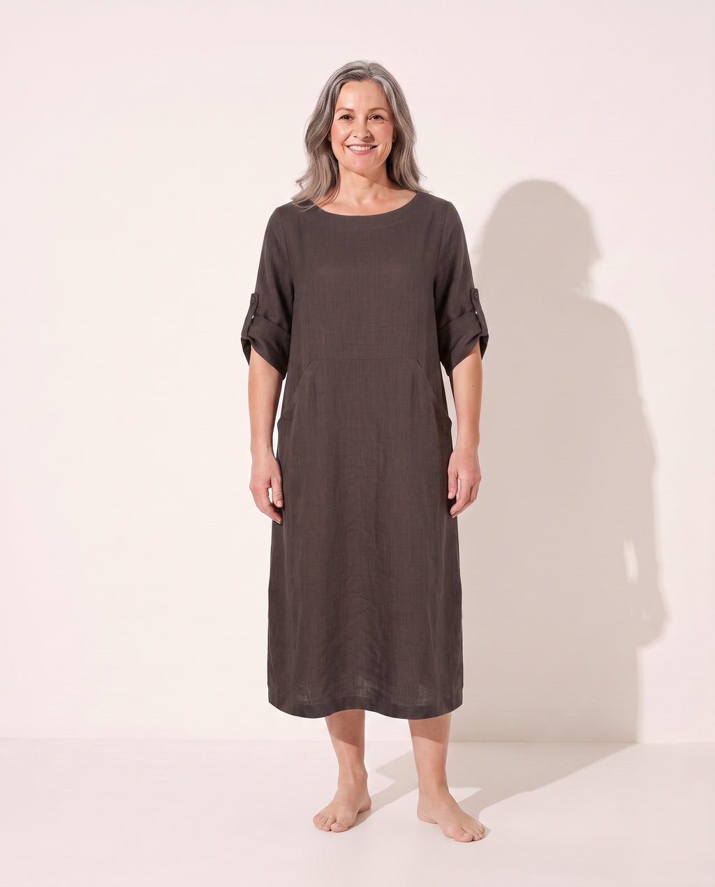 Coralie | Black Evening Dress Draped A-Line Silhouette — Coffee