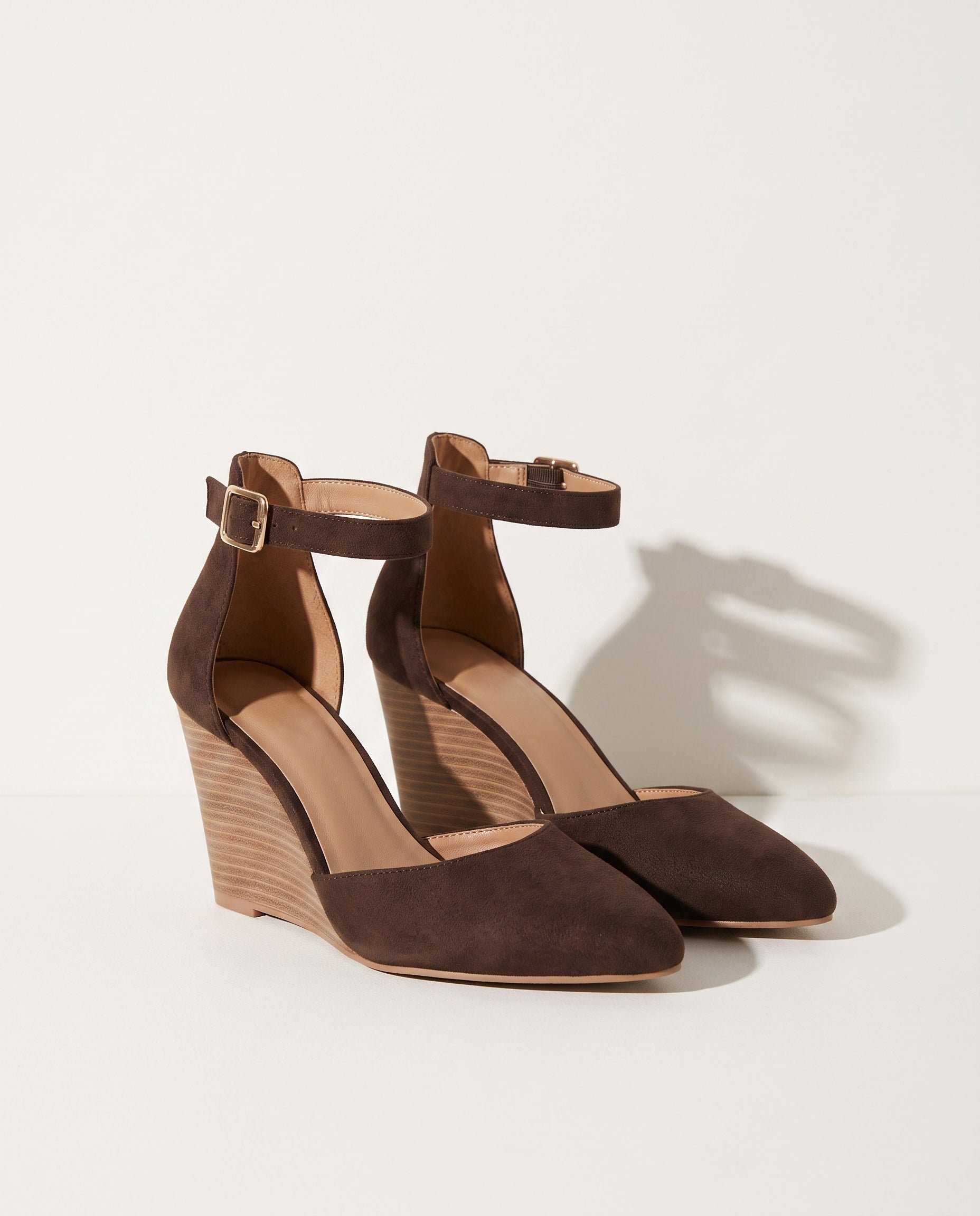 Lavinia | Closed Toe Ankle Strap Wedge Heels for Work & Evening — Dark Brown