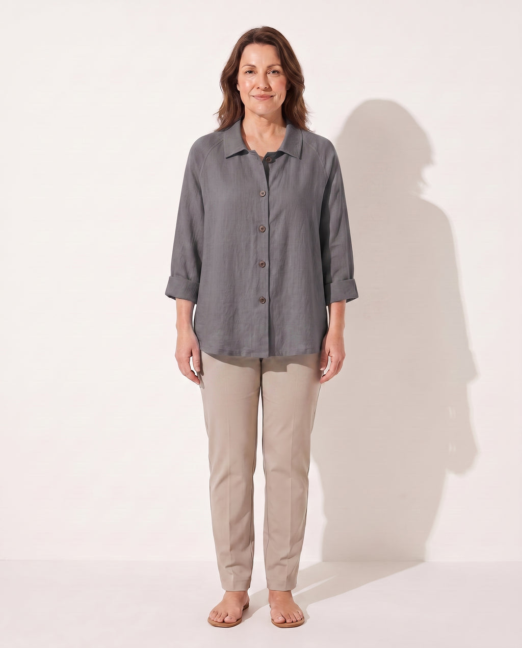 Henriette | Lightweight Button Front Jackets For Women — Dark Gray