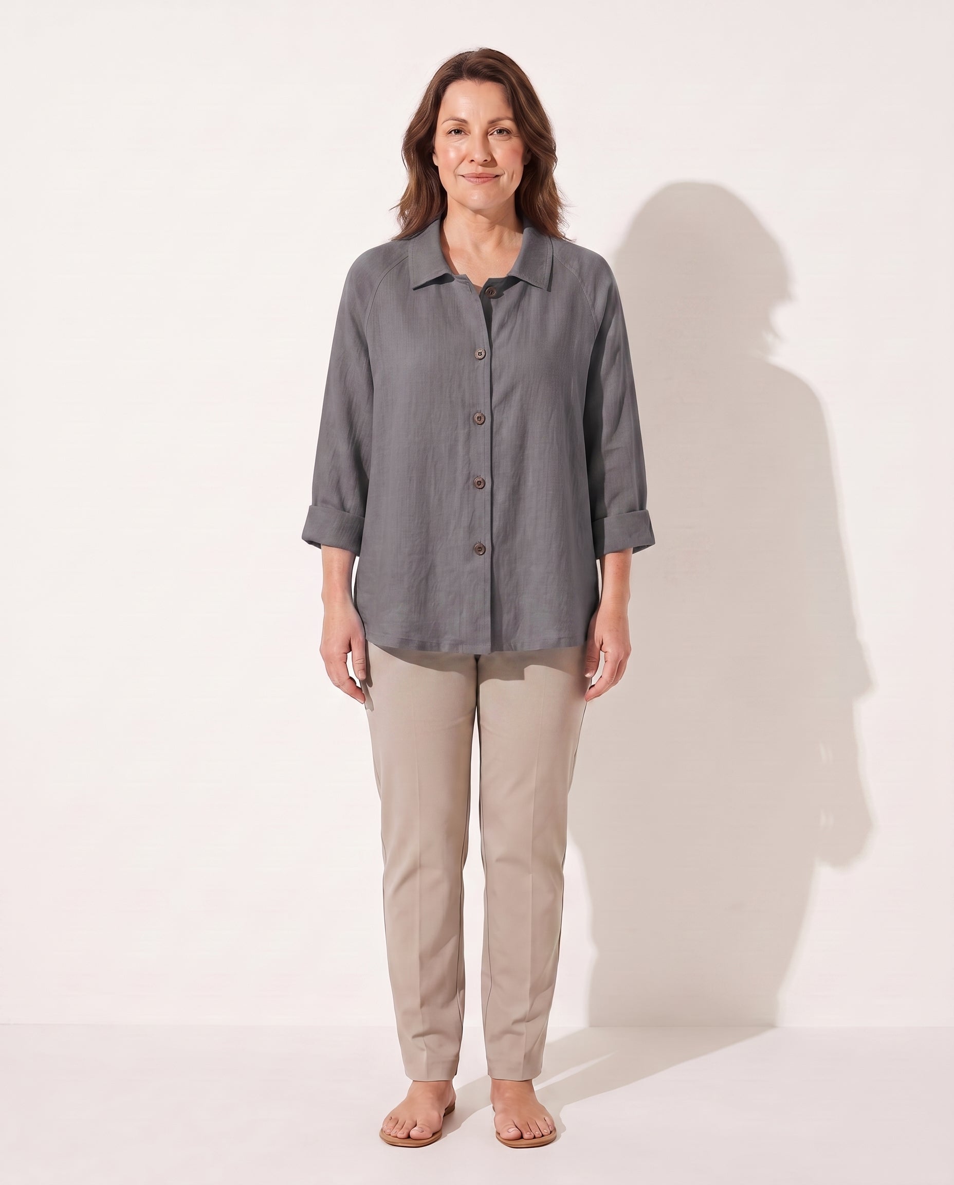 Henriette | Lightweight Button Front Jackets For Women — Dark Gray