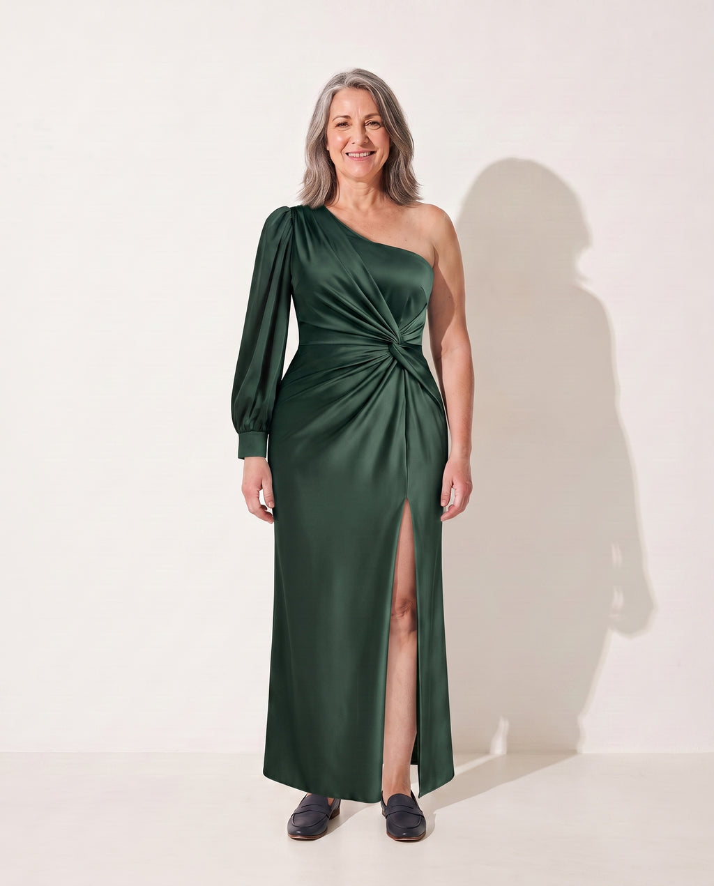 Georgiana | One-Shoulder Evening Maxi Dresses — Dark Green