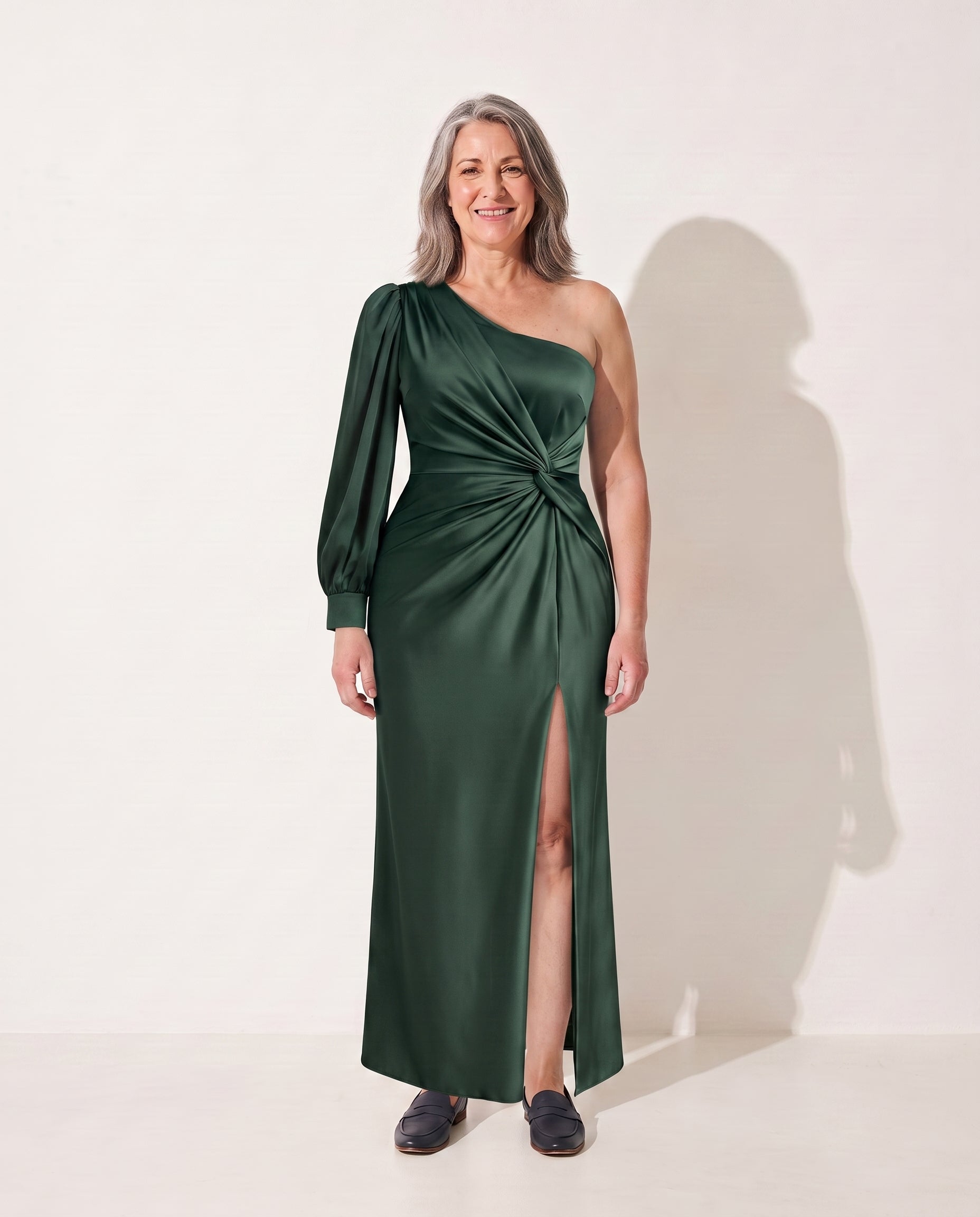 Georgiana | One-Shoulder Evening Maxi Dresses — Dark Green