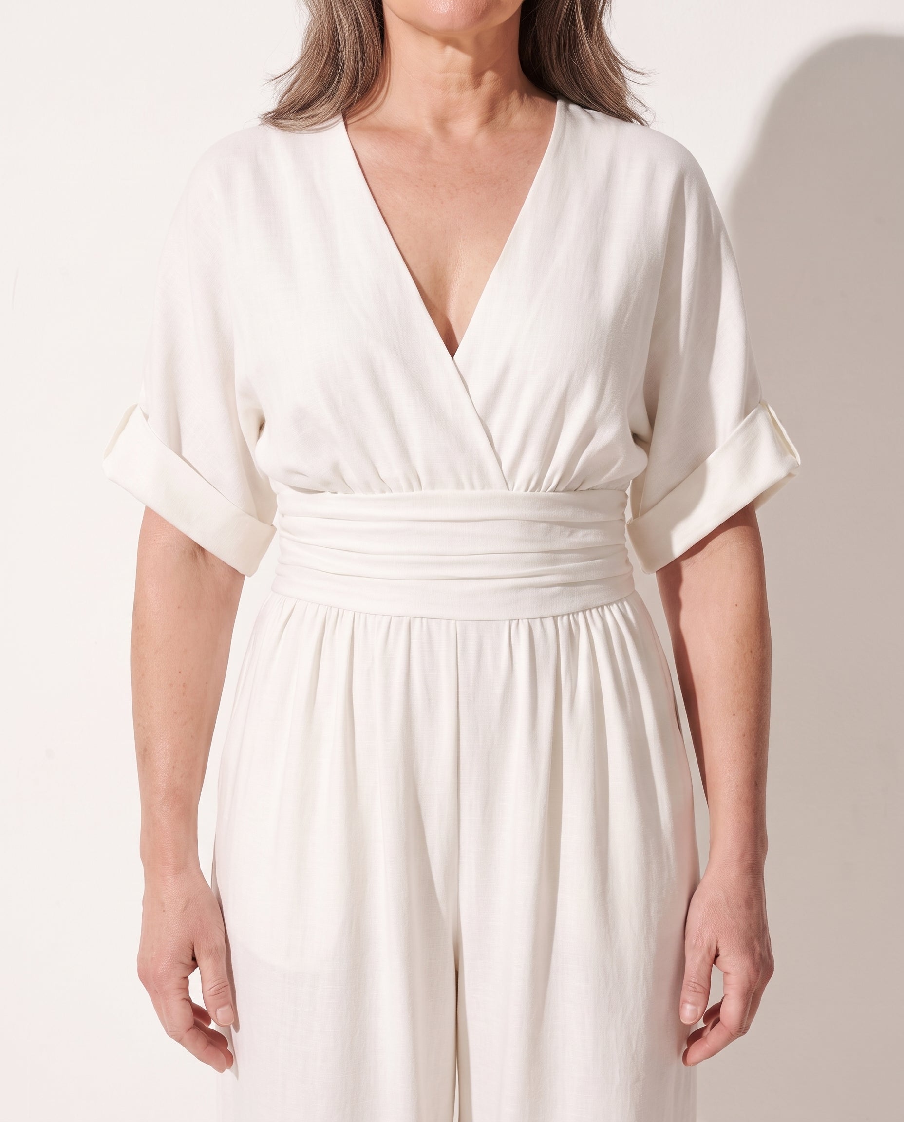 Hermione | Wide Leg Casual Jumpsuit With Cinched Waist Detail — detail