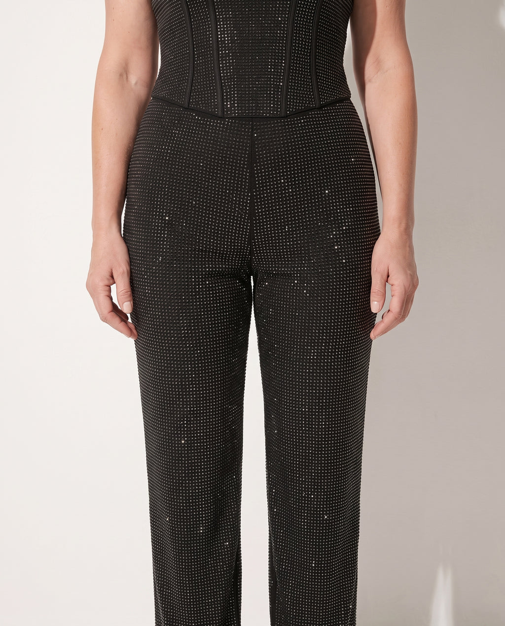 Bryony | Sequin Denim Palazzo Pants & Corset Top Co-Ord Set — detail