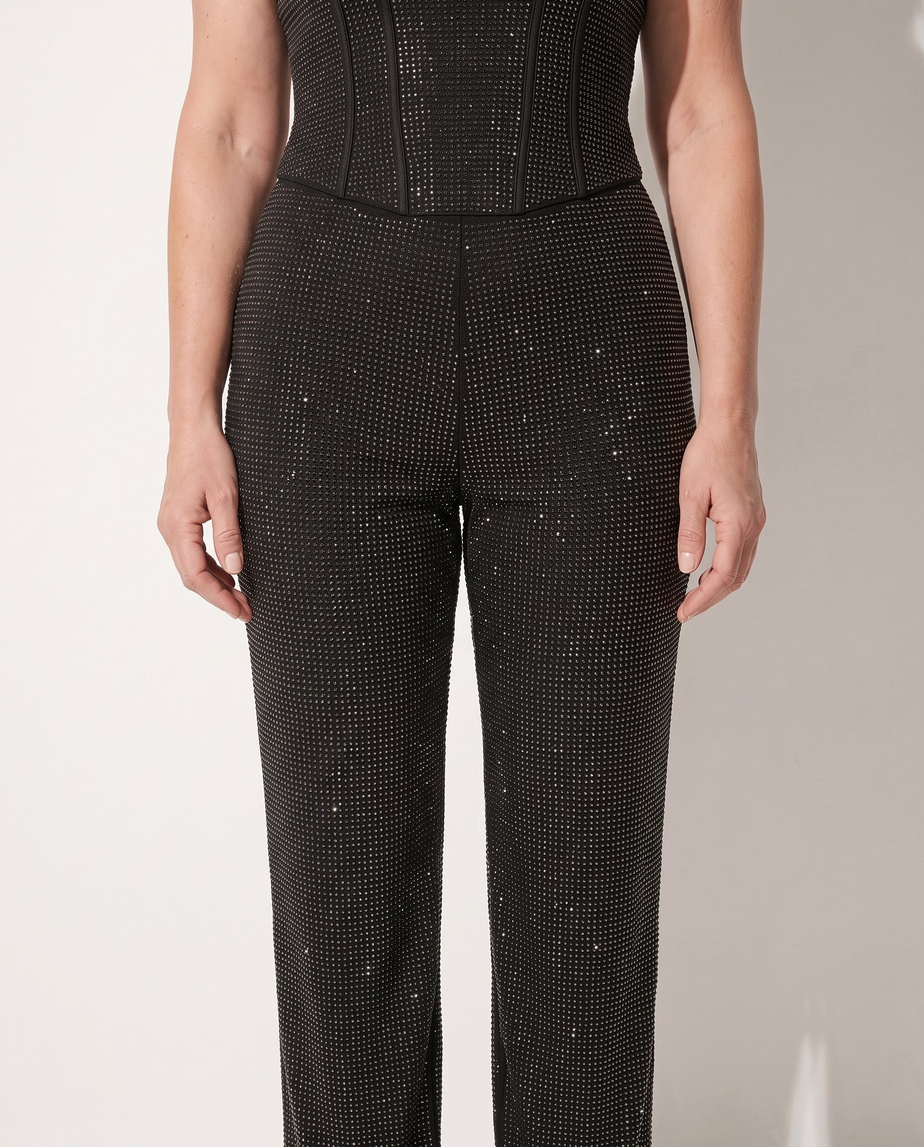 Bryony | Sequin Denim Palazzo Pants & Corset Top Co-Ord Set — detail