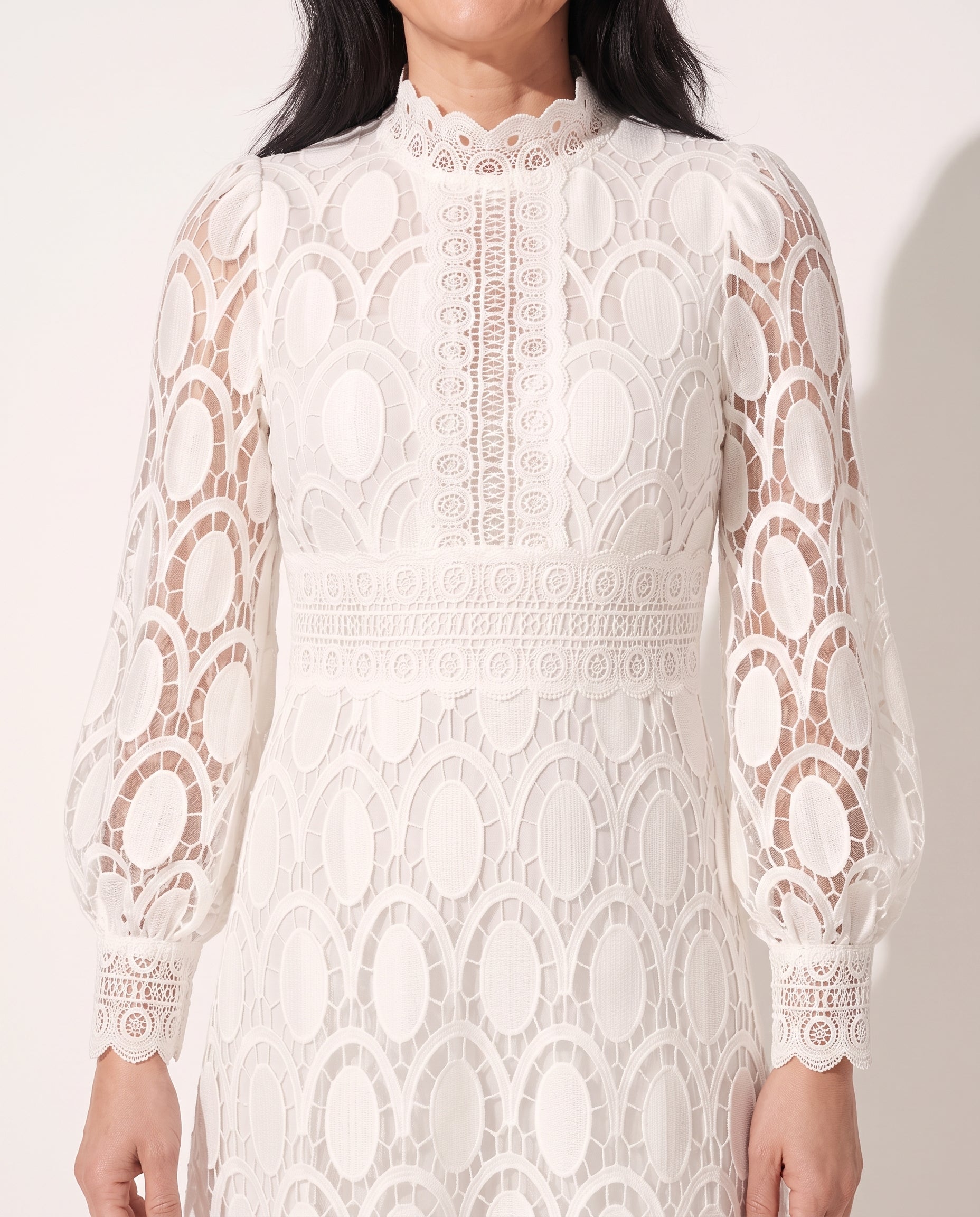 Celestine | Long Sleeve Lace Midi Wedding Guest Dresses — detail