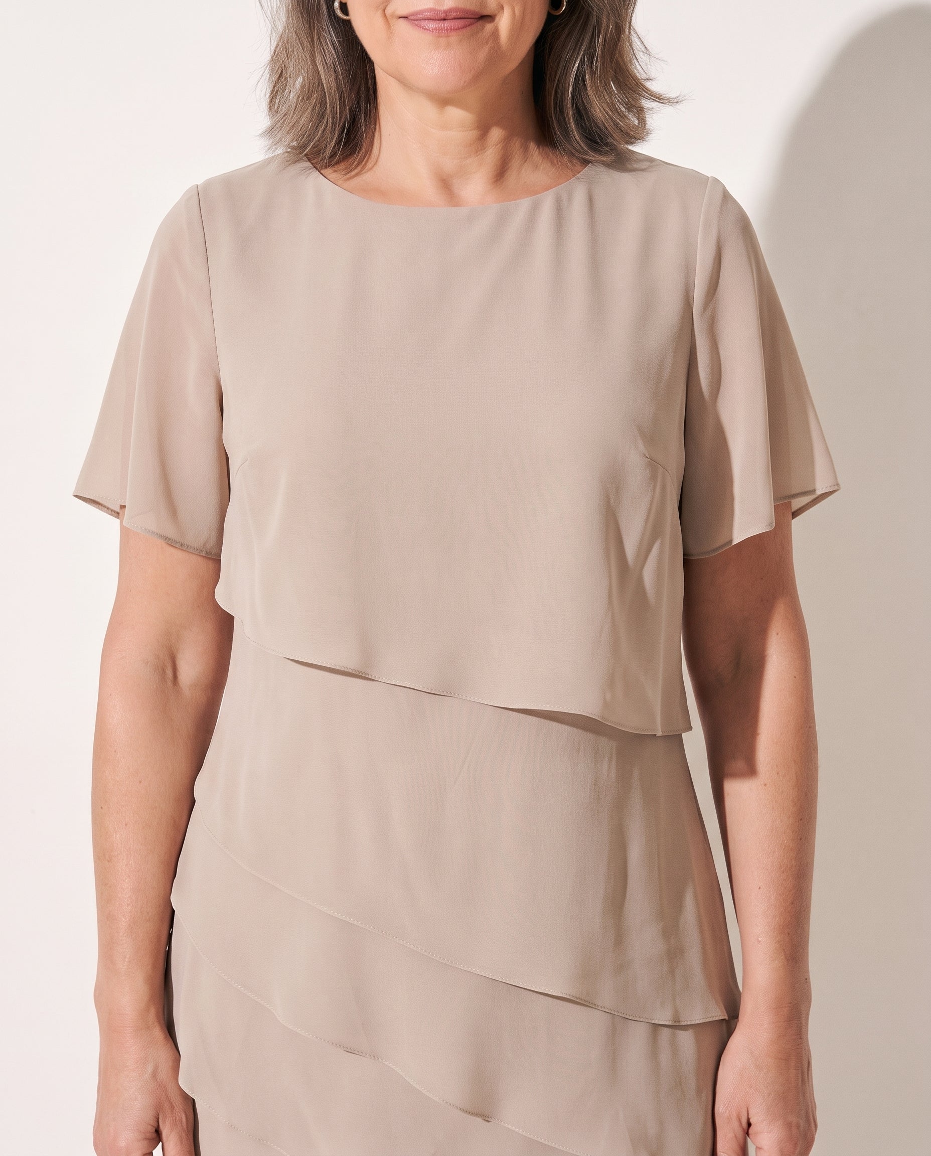Thalia | Long Sleeve Tiered Chiffon Midi Dress For Every Occasion — detail