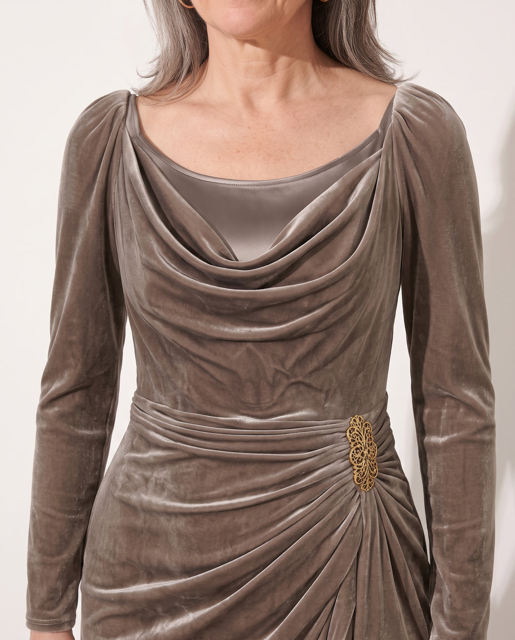 Ophelia | Women's Brown Blush Formal Midi Dress — detail