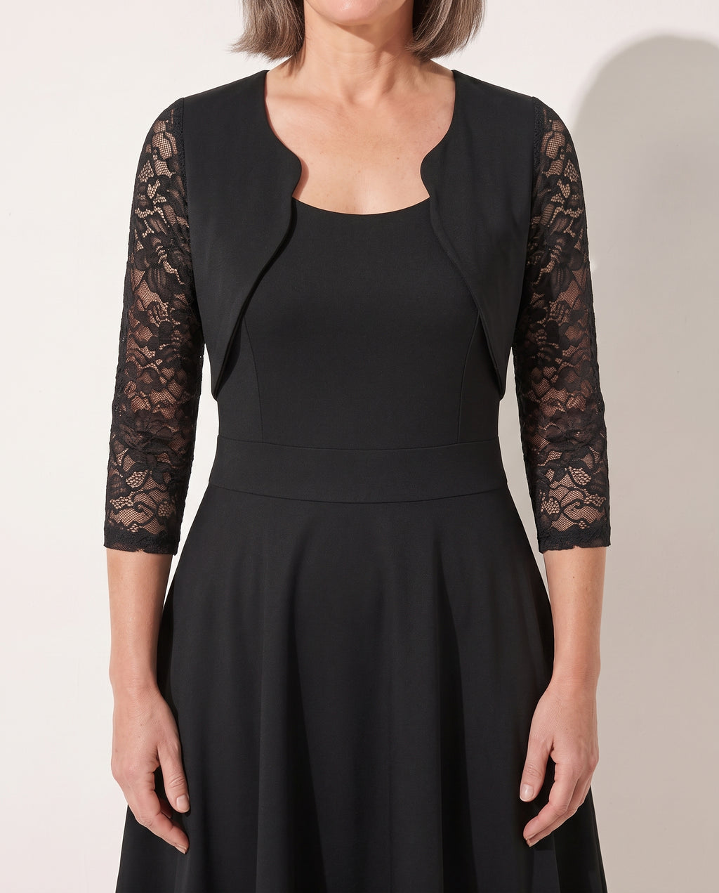 Sabine | Long Sleeve Lace Midi Wedding Guest Dresses — detail
