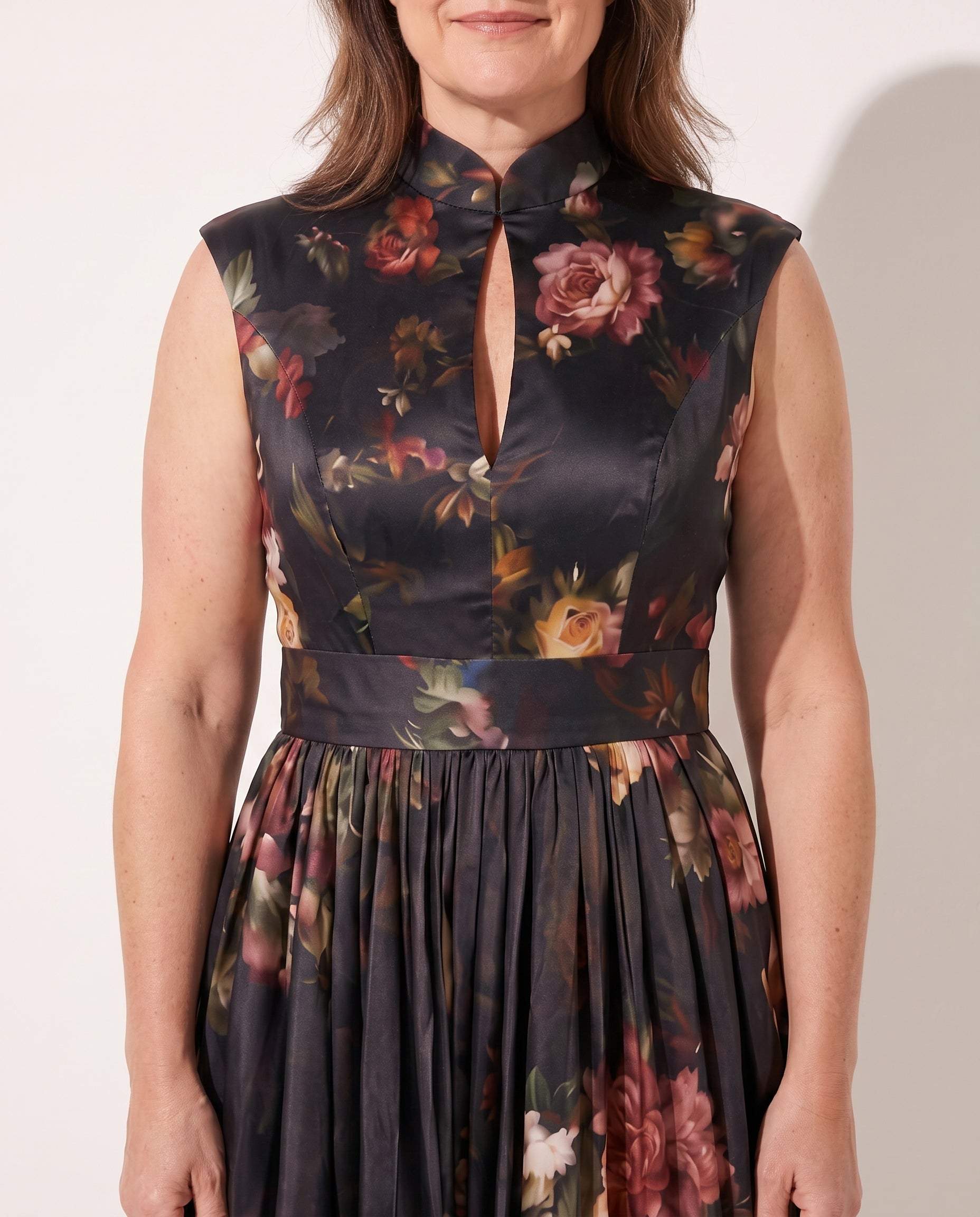 Sidonie | Long Sleeve Floral Midi Wedding Guest Dresses — detail