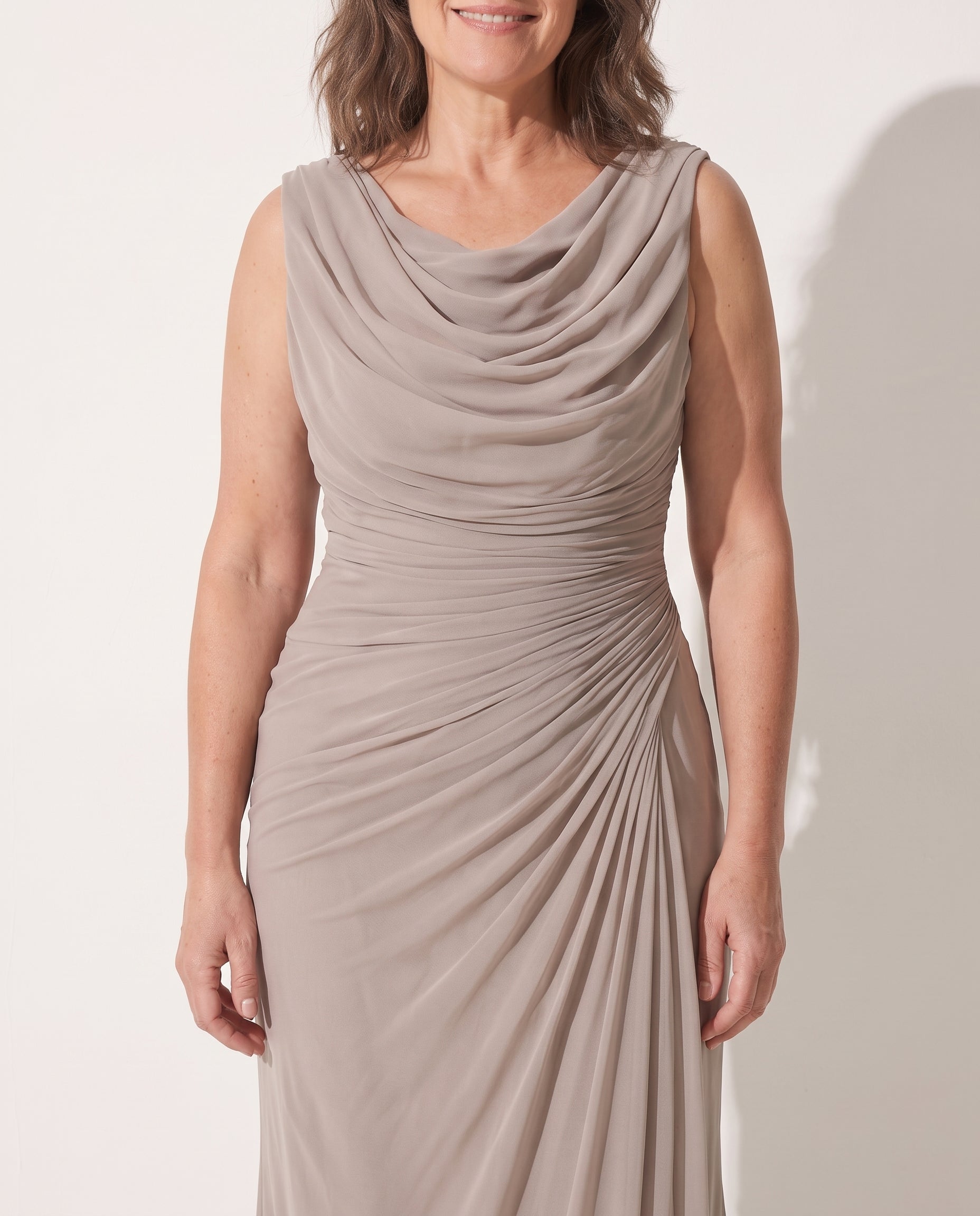 Vivienne | Long Sleeve Wedding Guest Dresses Cowl Neck Maxi — detail