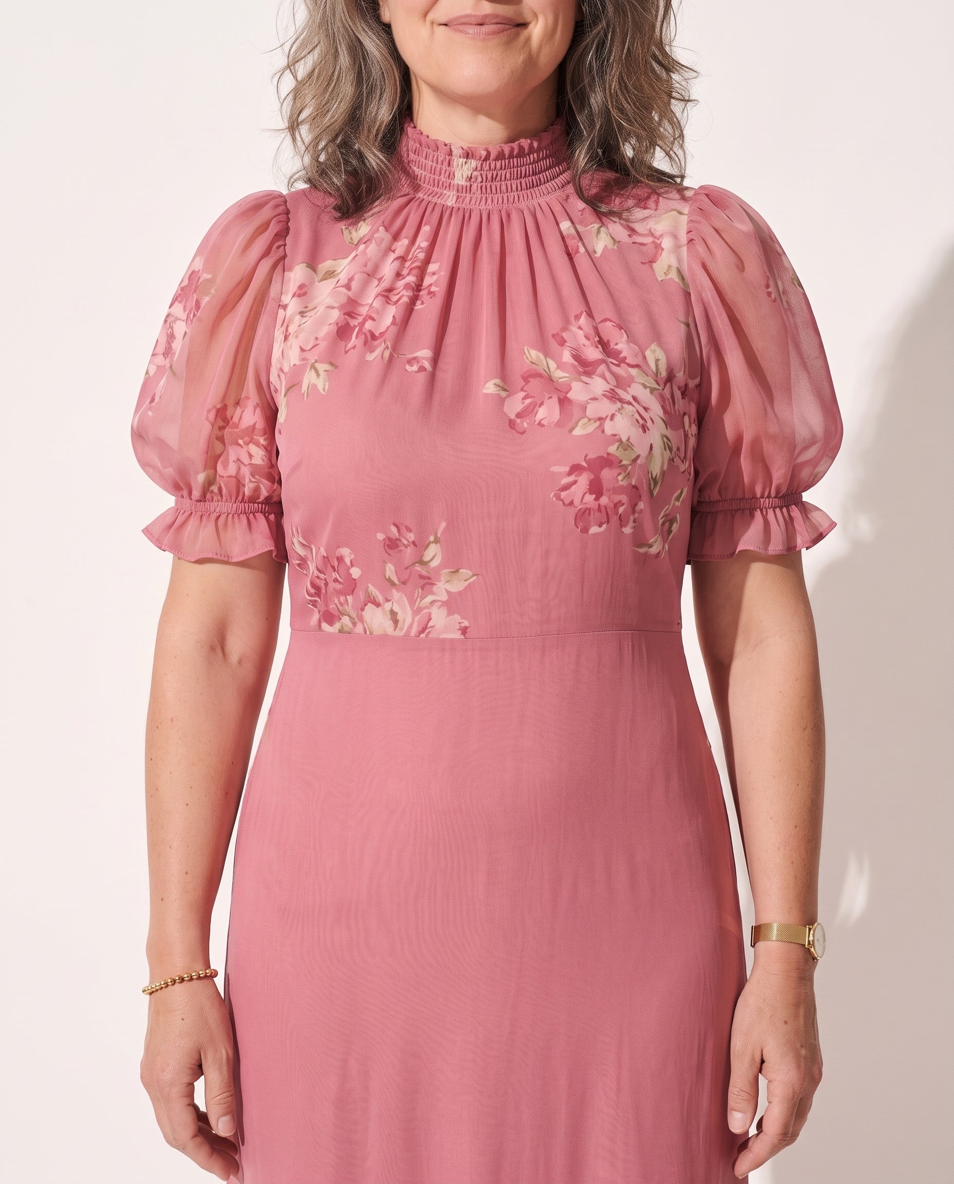 Bridget | Floral Print Puff Sleeve Maxi Dress Wedding Guest — detail
