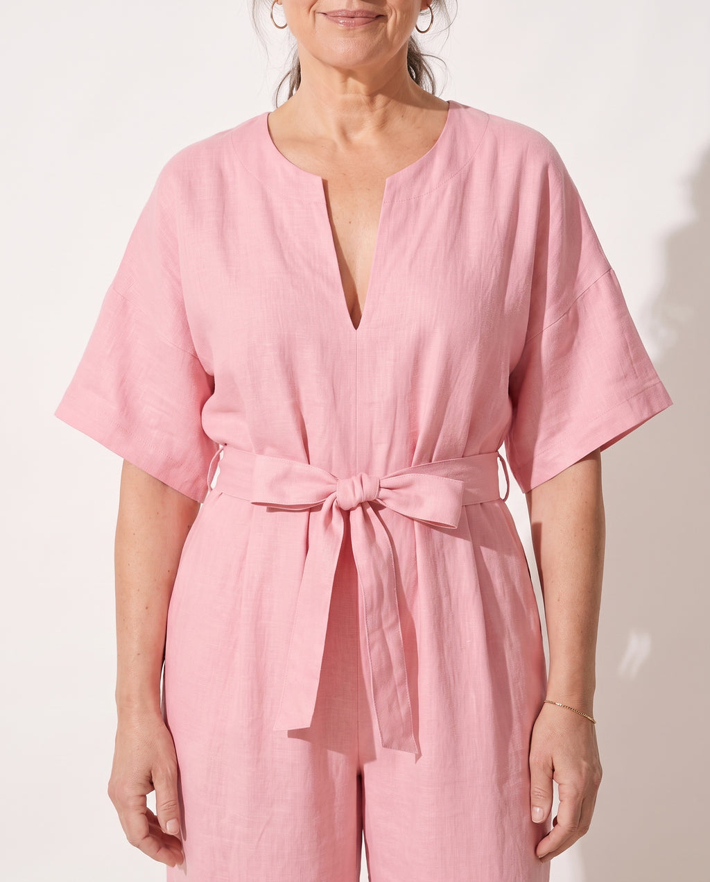 Rosalind | Strapless Wide Leg Linen Jumpsuit — detail