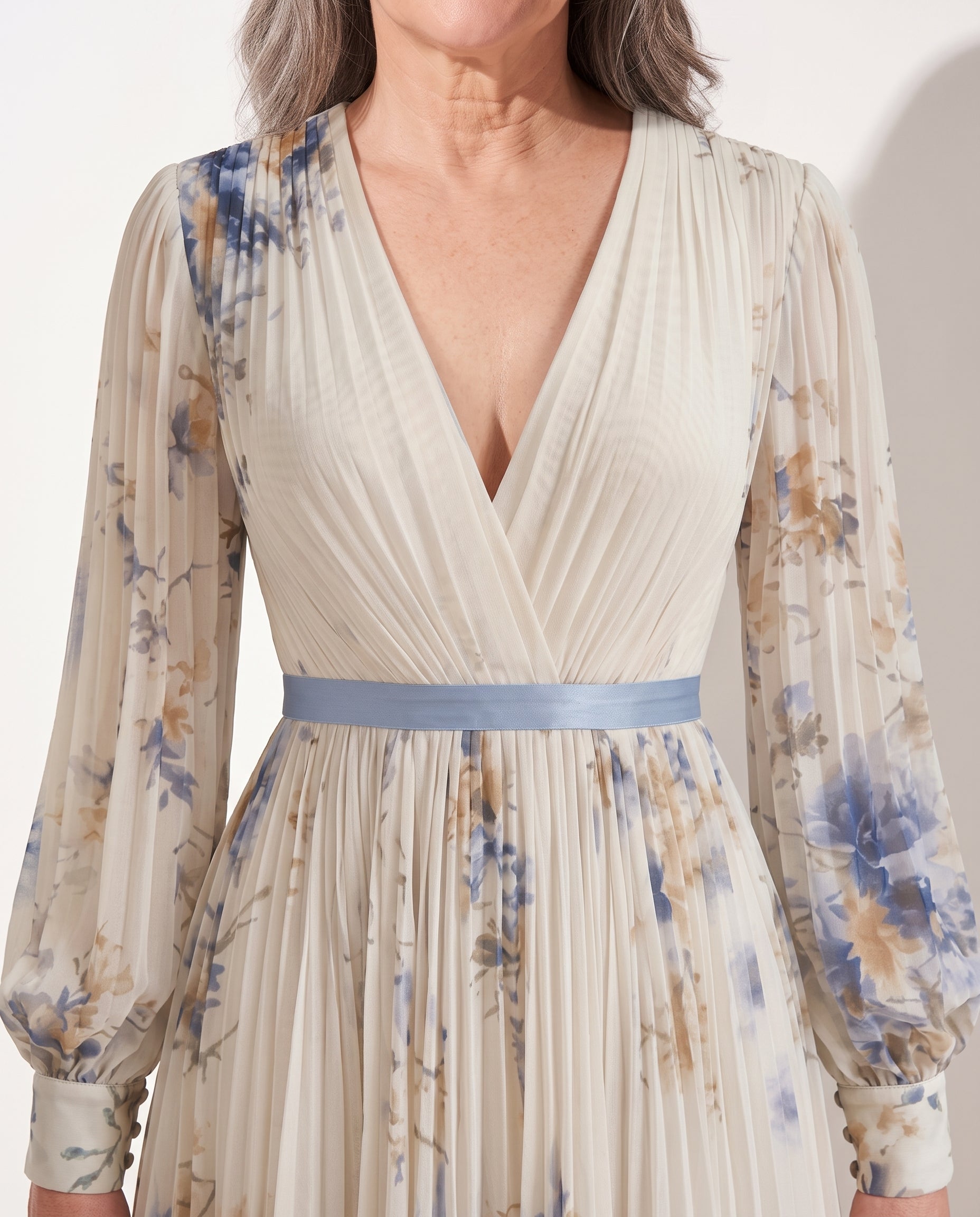 Floriane | Long Sleeve Floral Maxi Wedding Guest Dresses — detail
