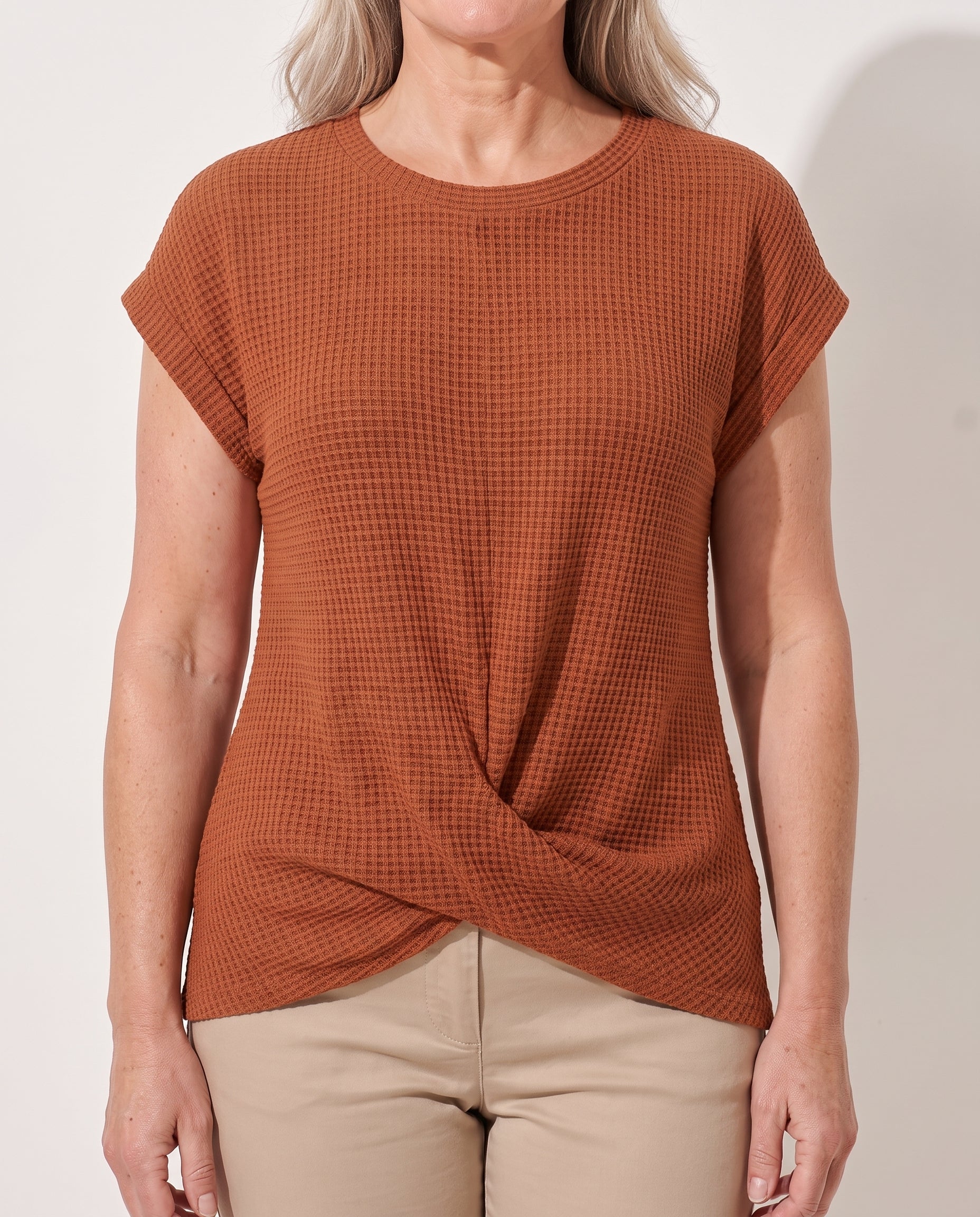 Persephone | Waffle Knit Sweater Tee Everyday Layering — detail