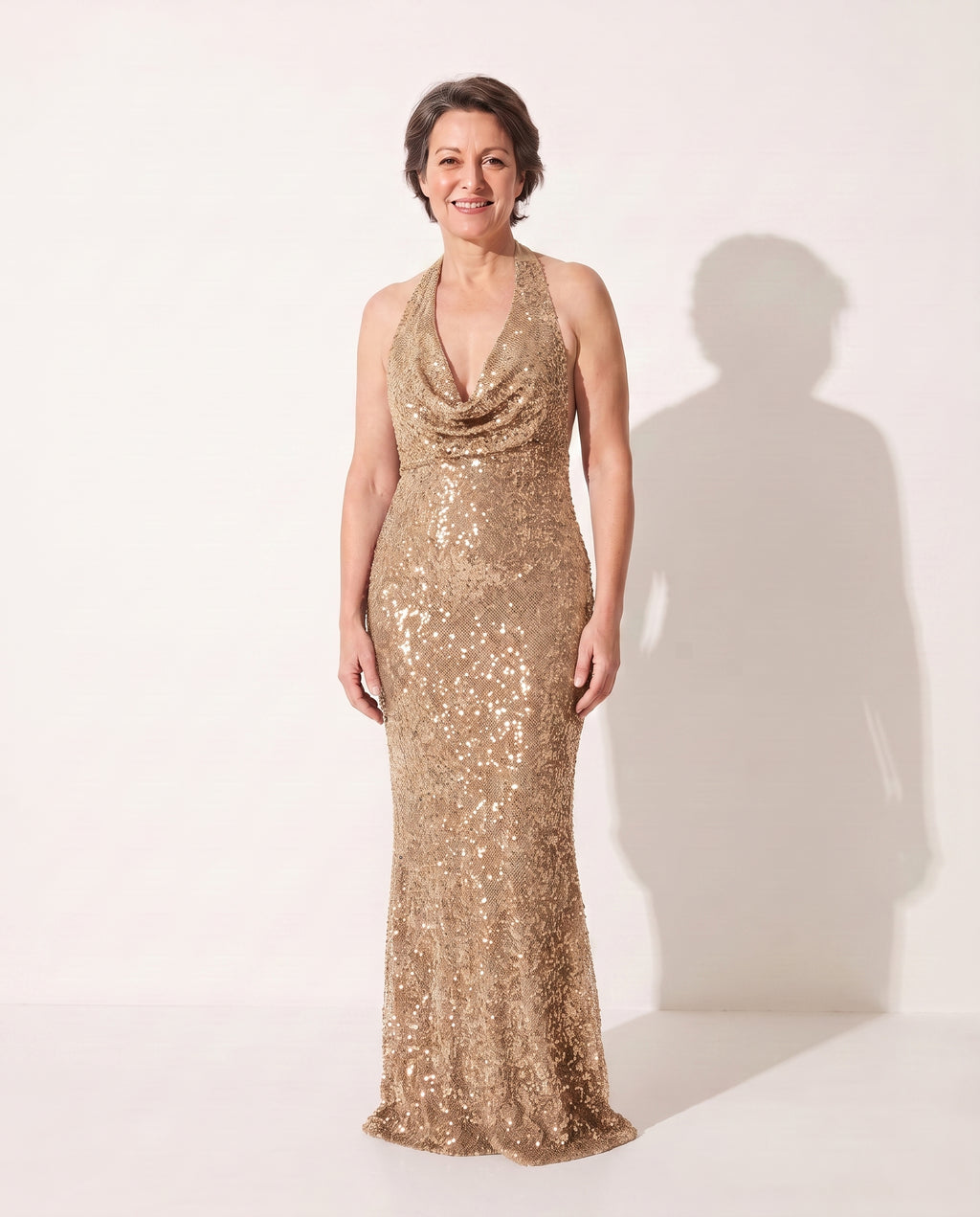 Bridget | Sequin Halter Maxi Dress Evening Gala Occasion — Gold