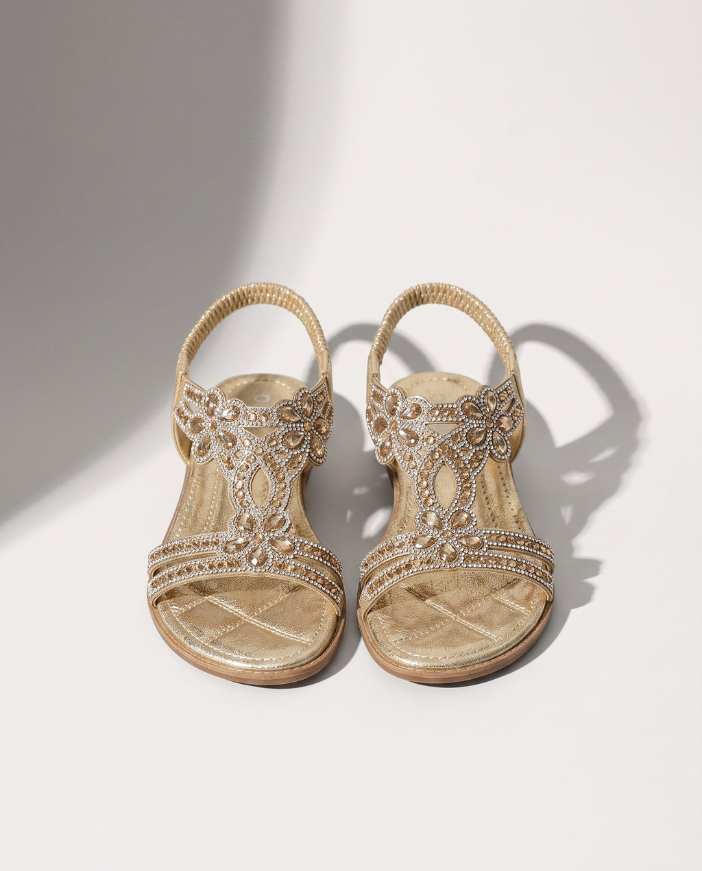 Coralie | Boho Embellished Flat Wedding Shoes – Jewelled Sandals — Golden