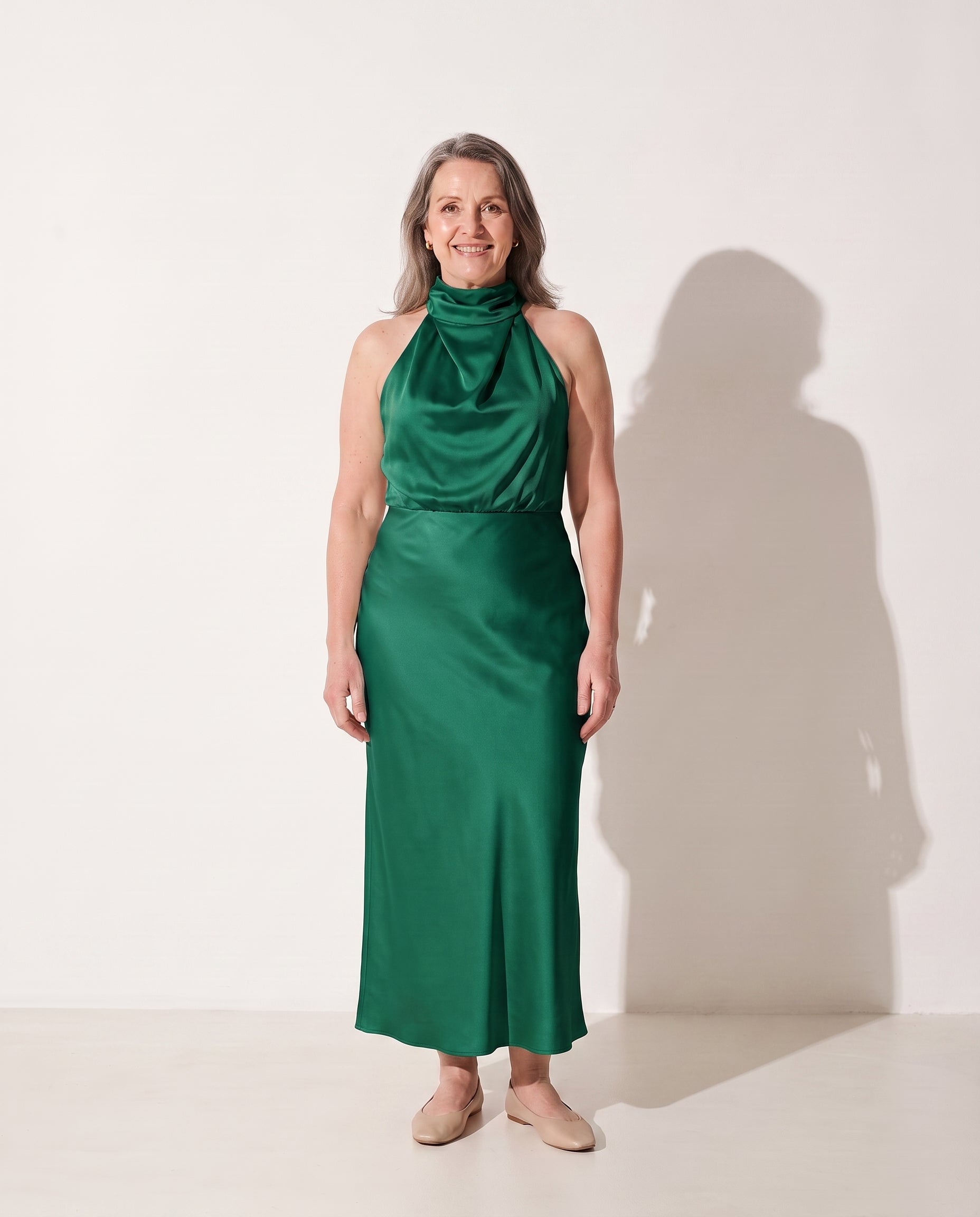 Francesca | Cinderella Wedding Dress Cowl Neck Satin Slip Midi — Green