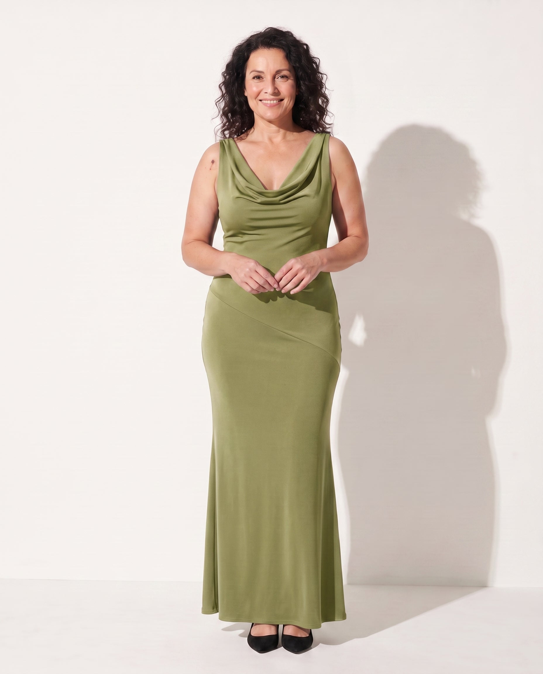 Valentina | Cinderella Cowl Neck Satin Wedding Dress Maxi — Green