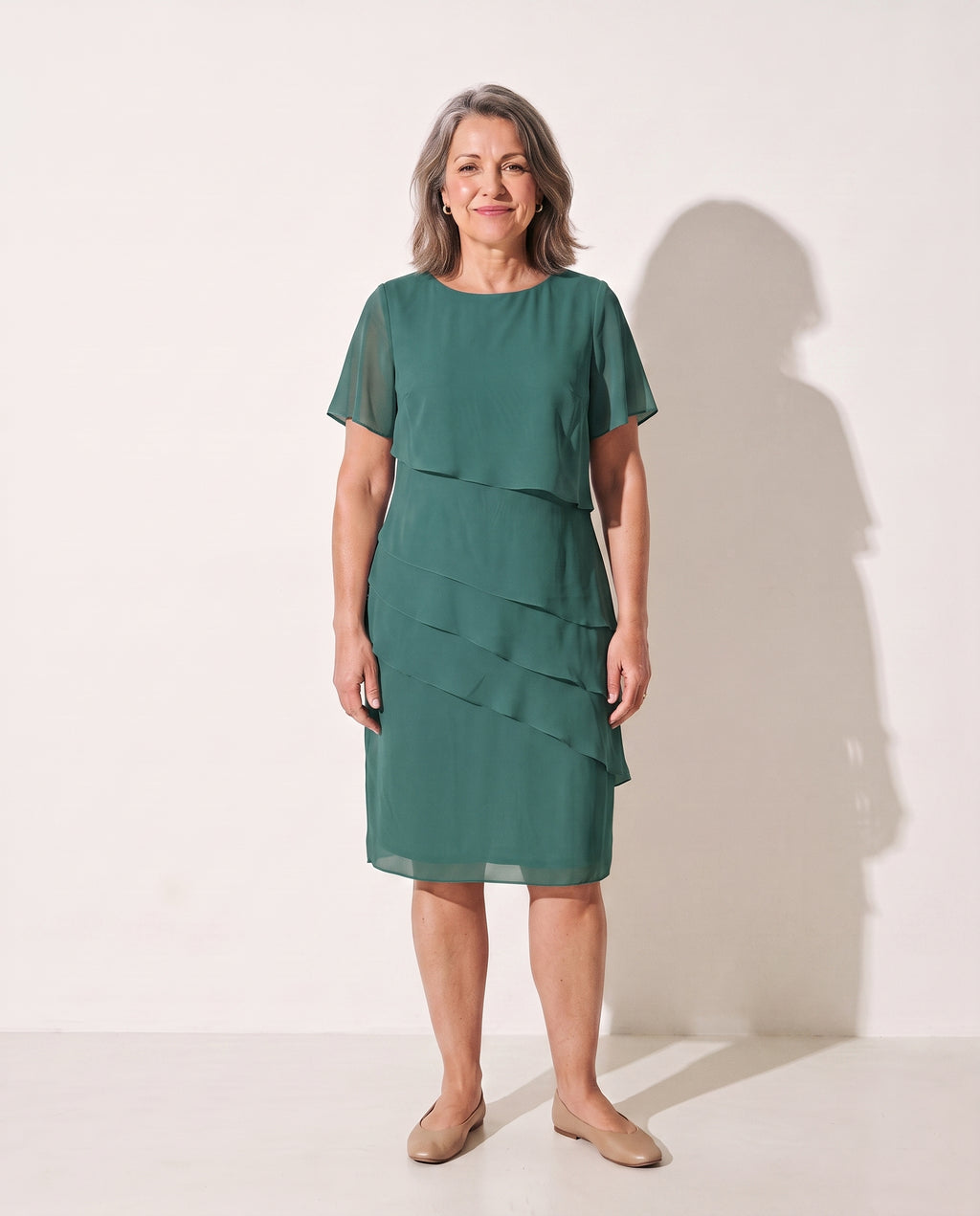 Thalia | Long Sleeve Tiered Chiffon Midi Dress For Every Occasion — Green