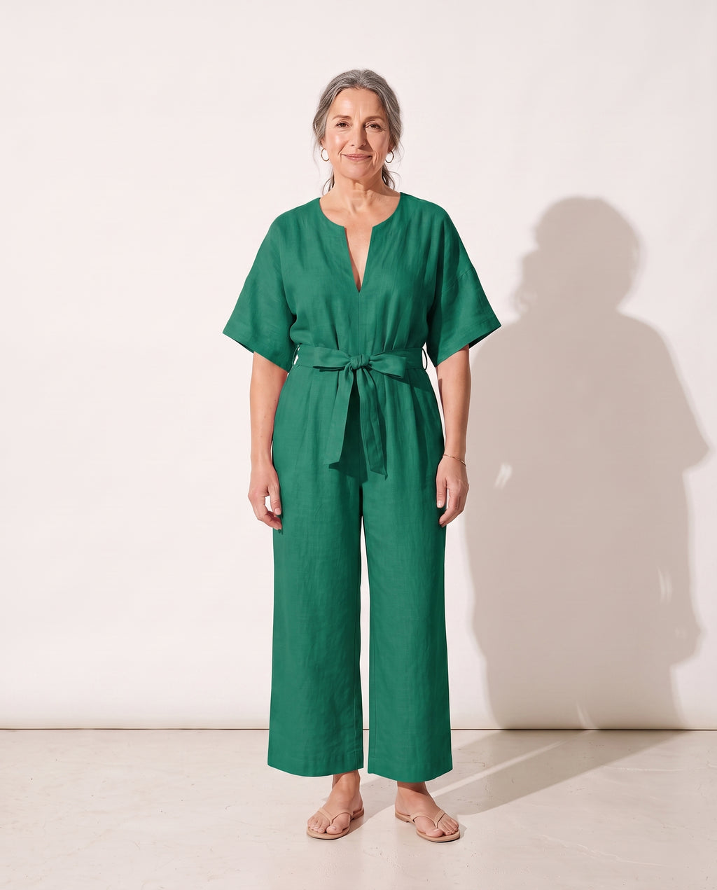Rosalind | Strapless Wide Leg Linen Jumpsuit — Green