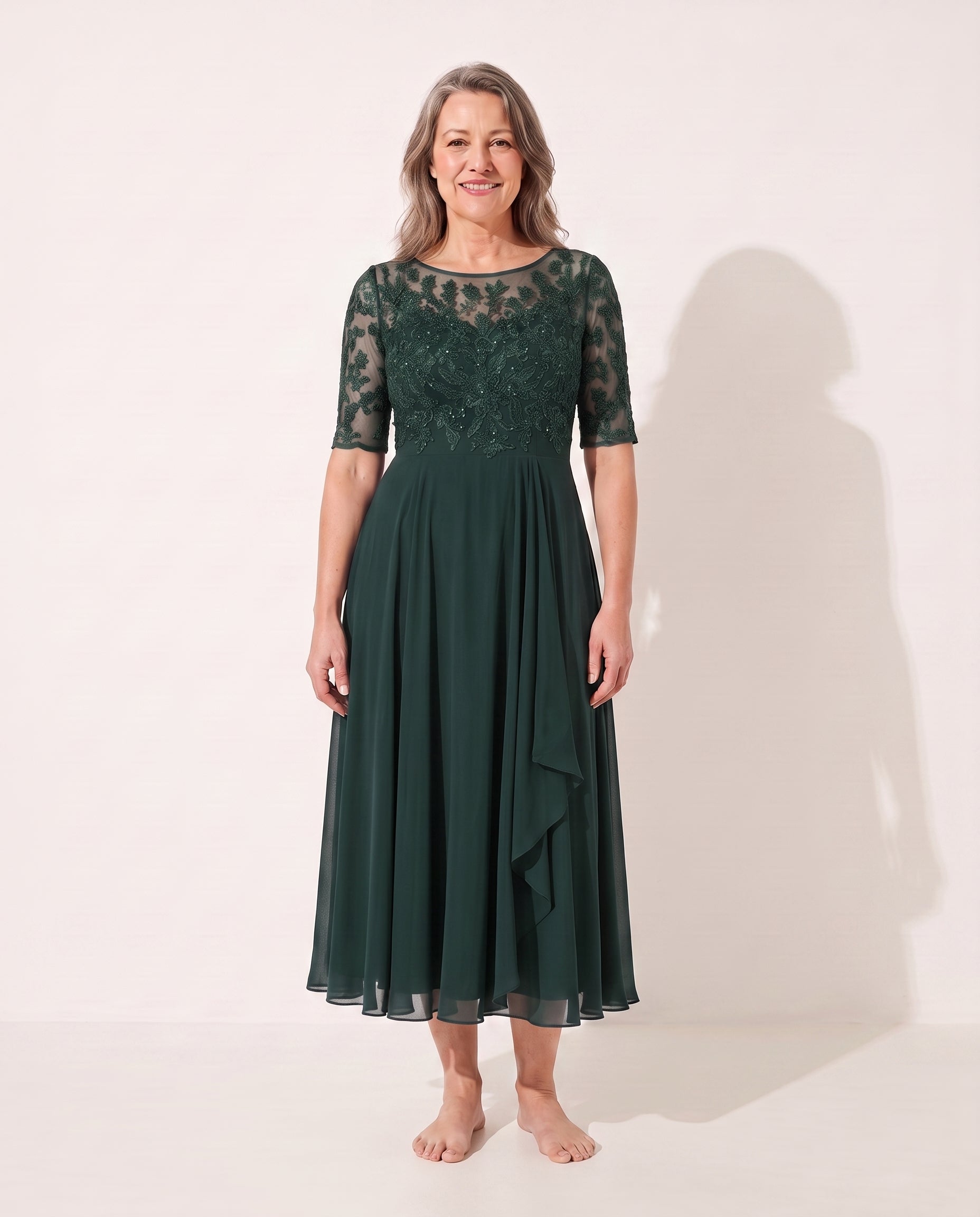 Delia | Embroidered Lace Midi Wedding Guest Dress — Green