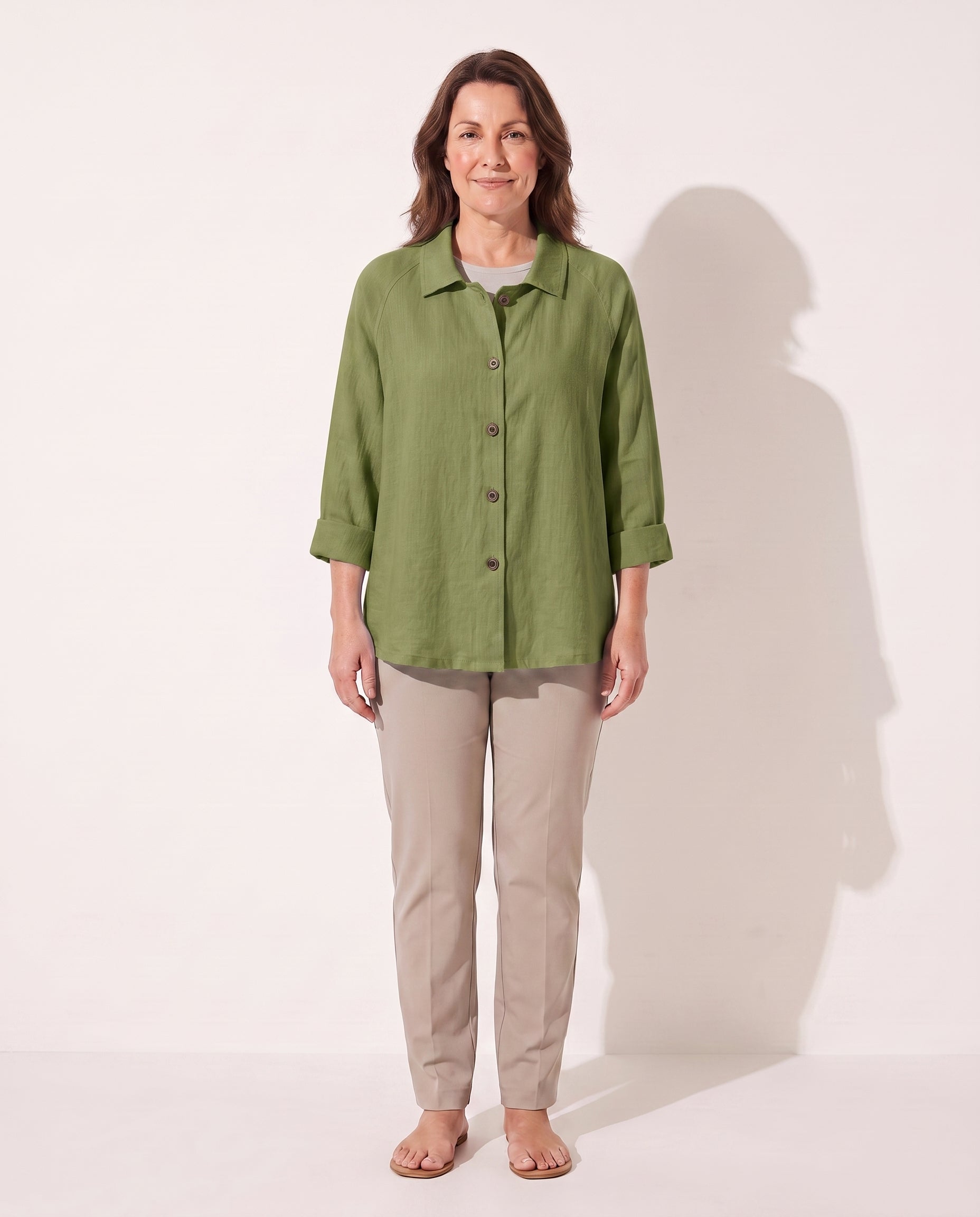 Henriette | Lightweight Button Front Jackets For Women — Green
