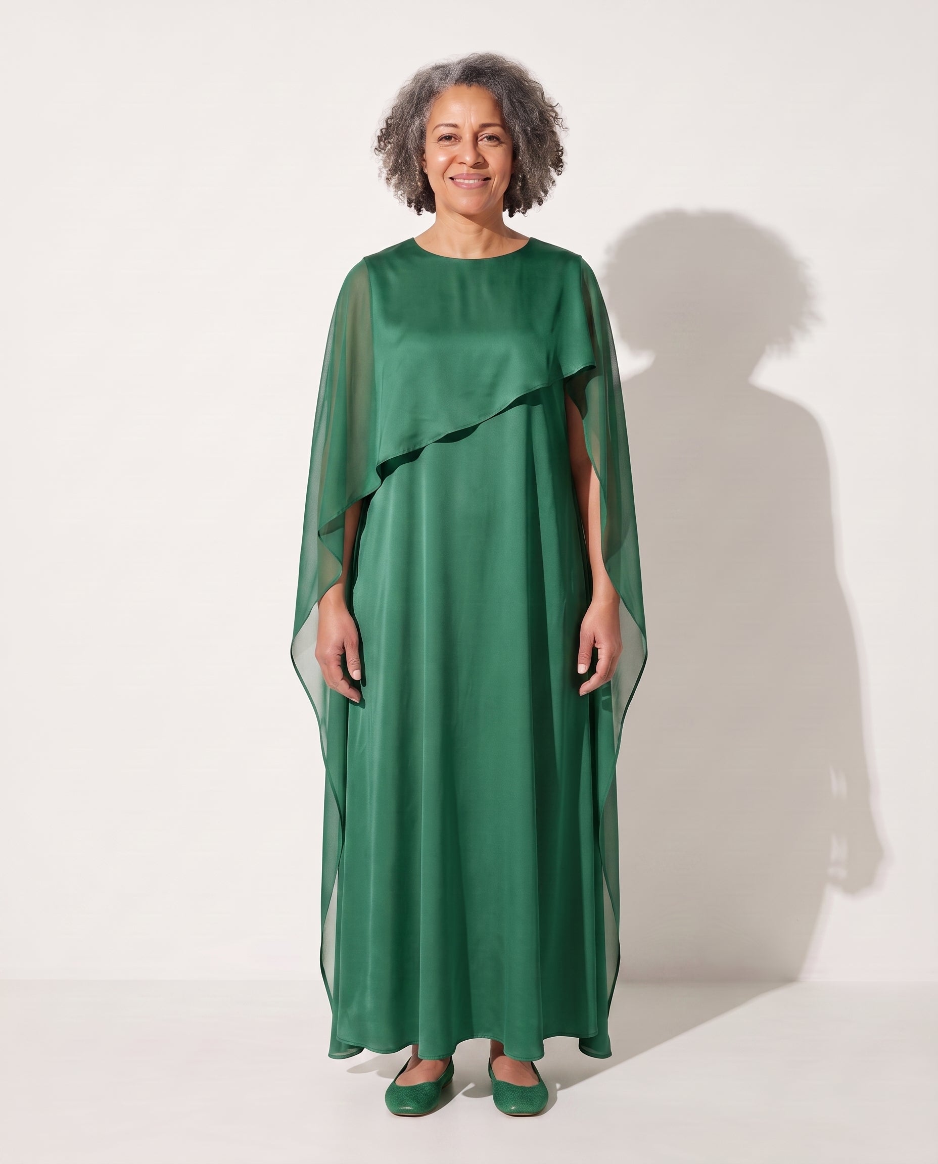 Faustine | Draped Cape Evening Maxi Dresses Floor Length — Green