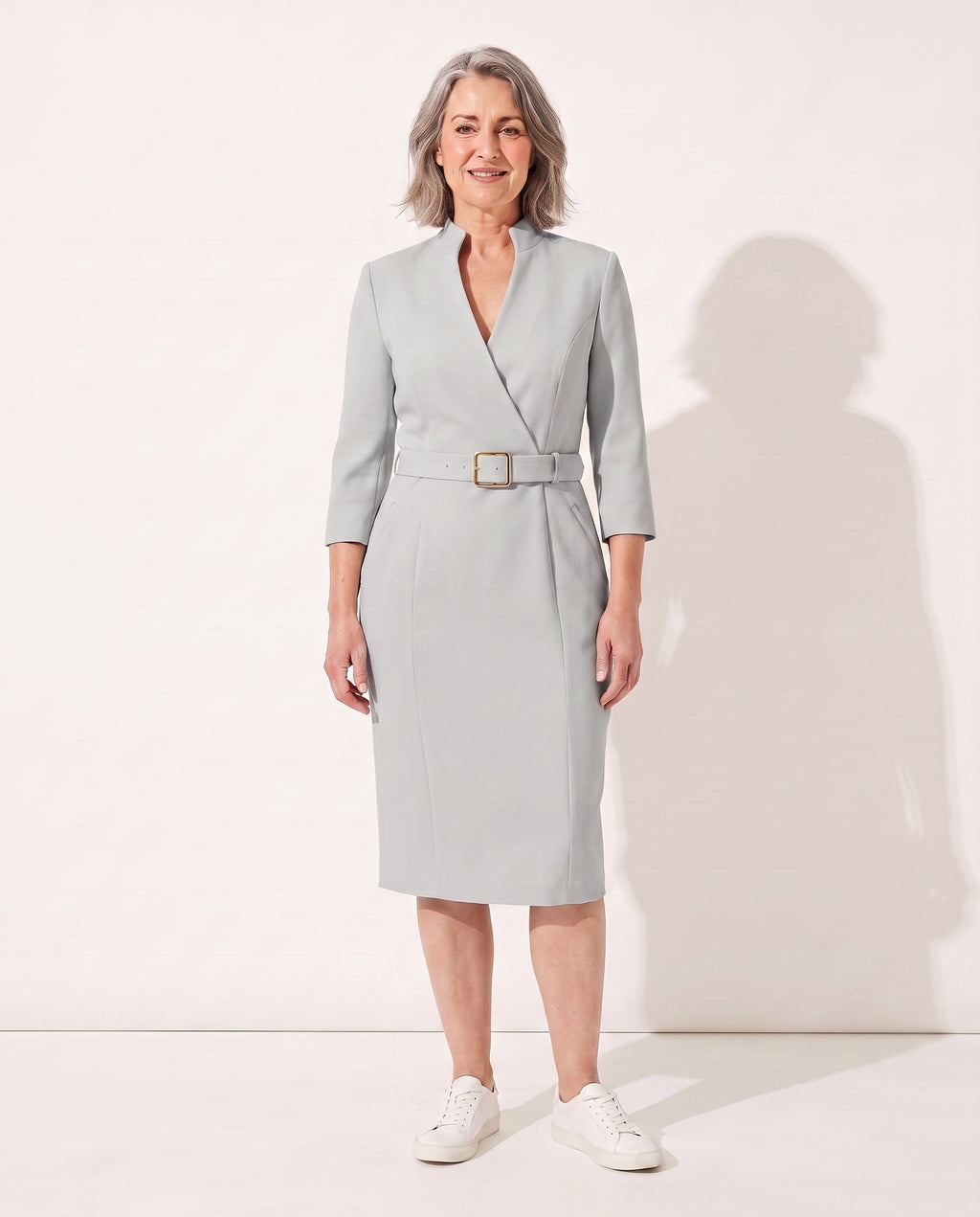 Sabine | Women Long Sleeve Midi Dress For Work & Occasion Wear — Grey