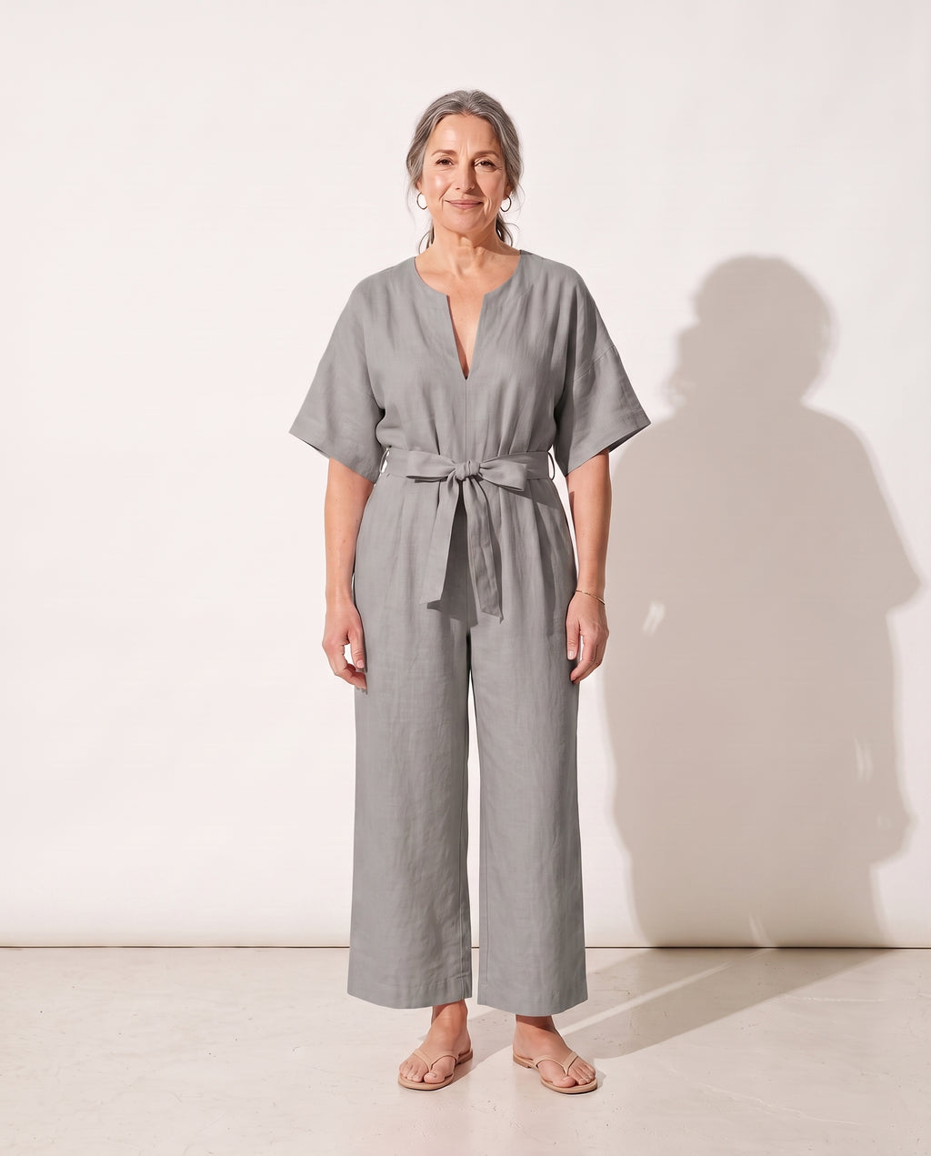 Rosalind | Strapless Wide Leg Linen Jumpsuit — Grey