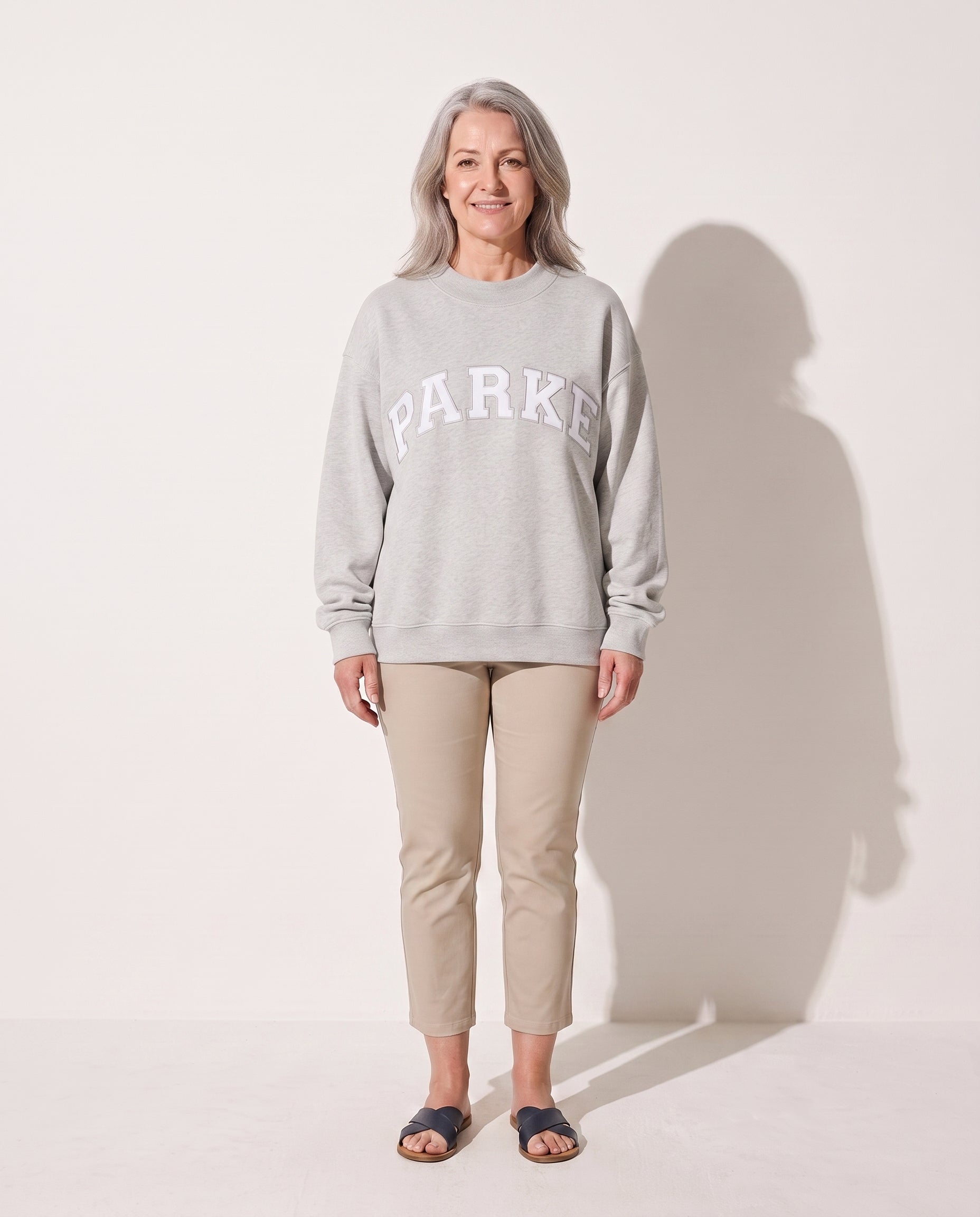 Cordelia | Women Varsity Jacket With Chenille Lettering — Grey with White Letters