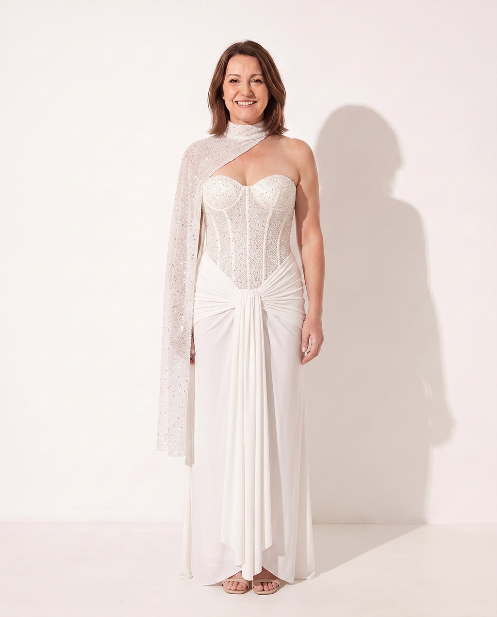 Manon | Embellished Strapless Evening Maxi Dresses — Ivory