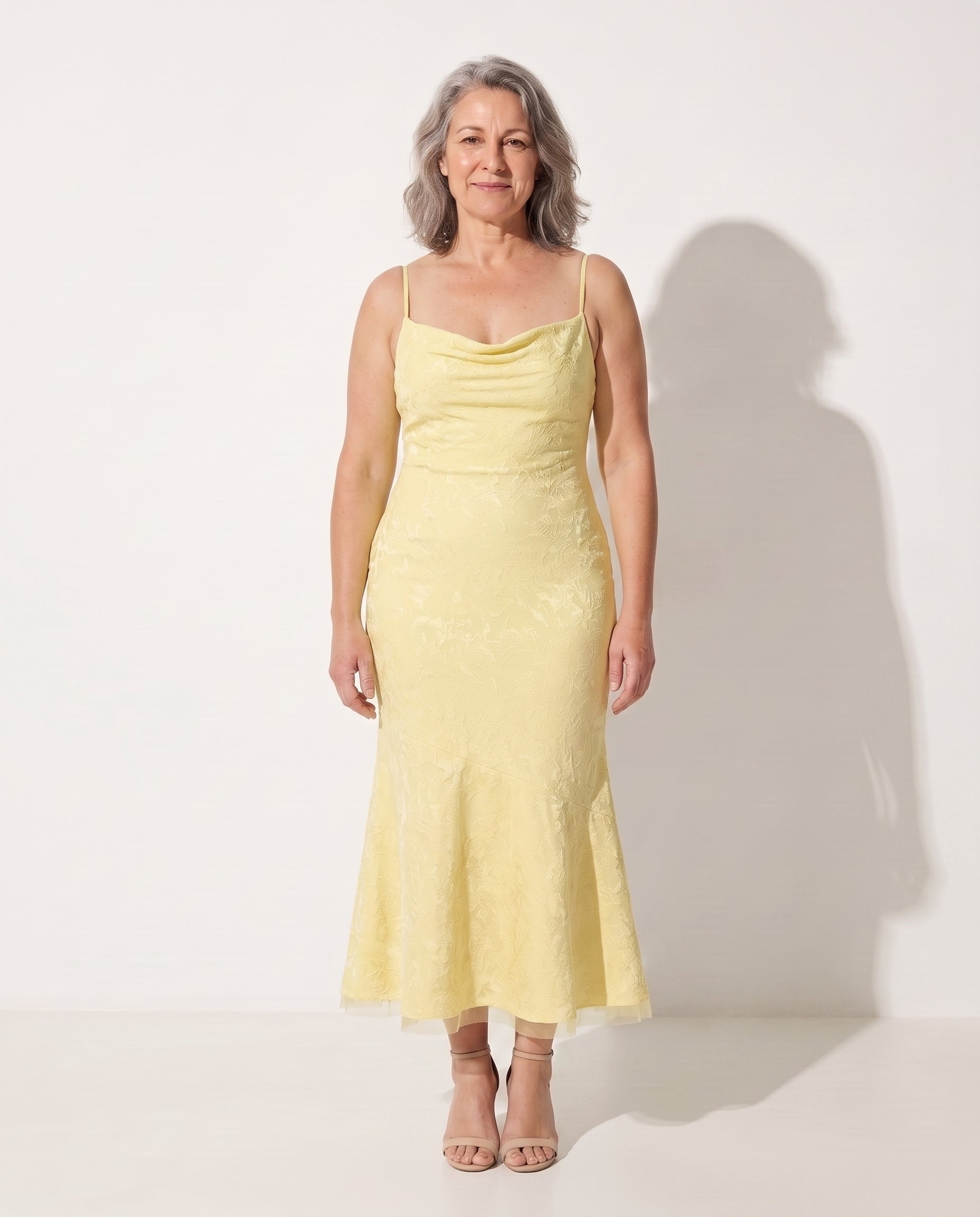 Octavia | Evening Maxi Dresses with Cowl Neck for Occasion Wear — Lemon