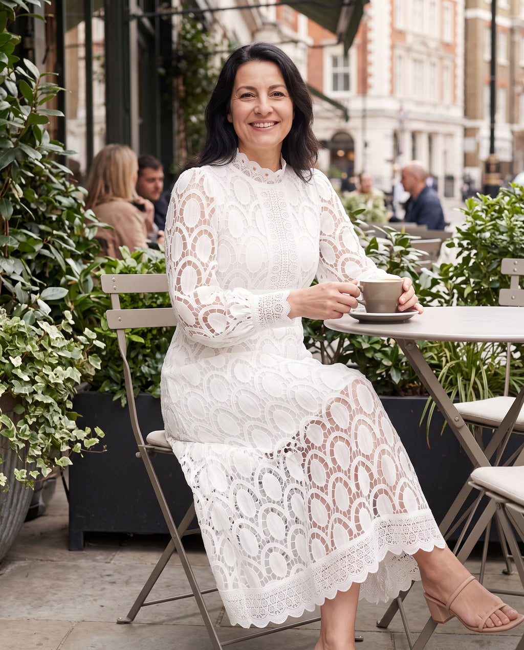 Celestine | Long Sleeve Lace Midi Wedding Guest Dresses — lifestyle