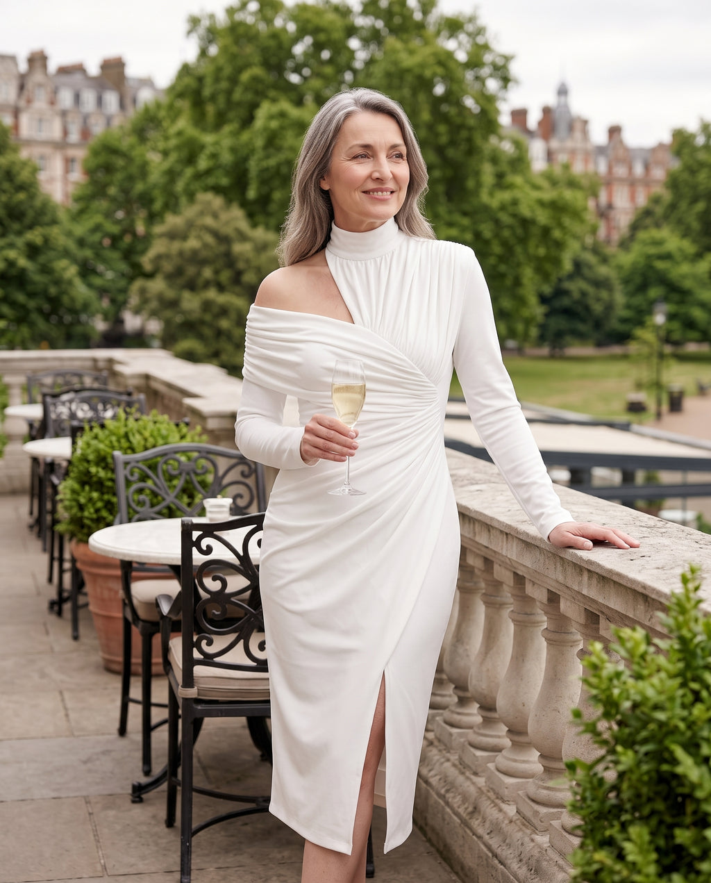 Romilly | Ruched One Shoulder Midi Wedding Guest Dress — lifestyle