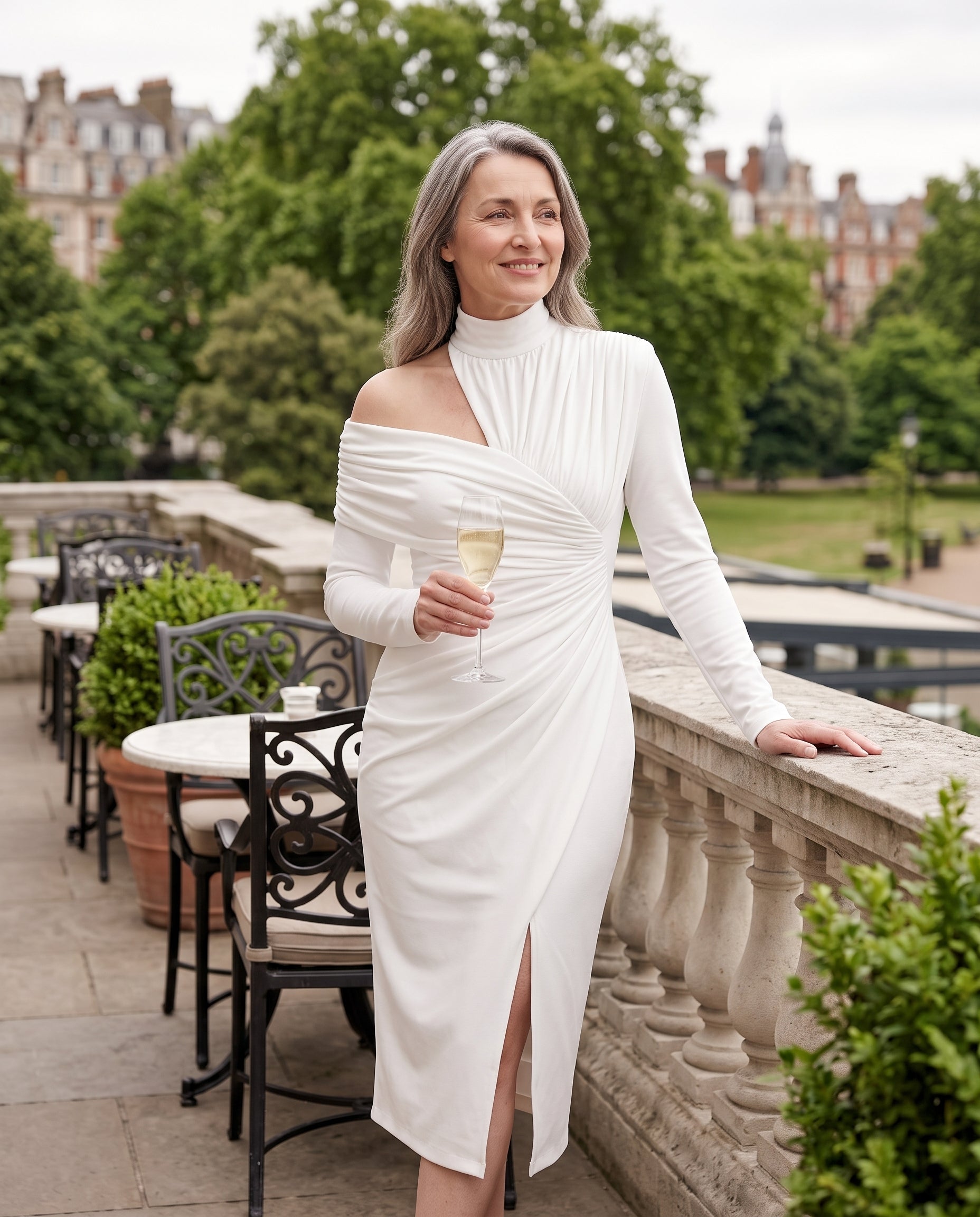 Romilly | Ruched One Shoulder Midi Wedding Guest Dress — lifestyle