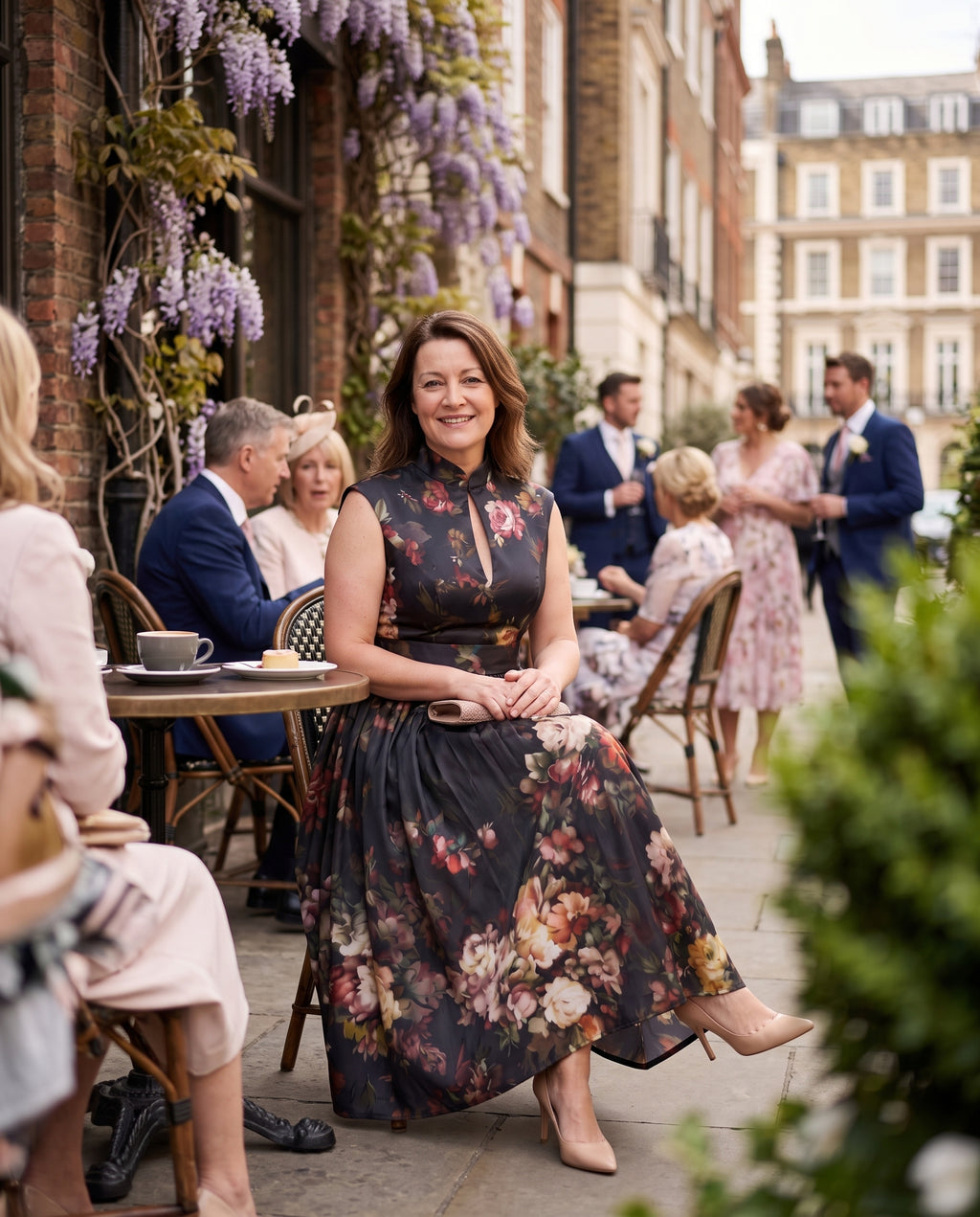 Sidonie | Long Sleeve Floral Midi Wedding Guest Dresses — lifestyle