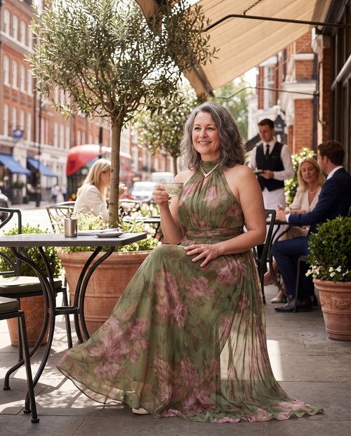 Beatrix | Floral Halter Maxi Autumn Wedding Guest Dresses — lifestyle
