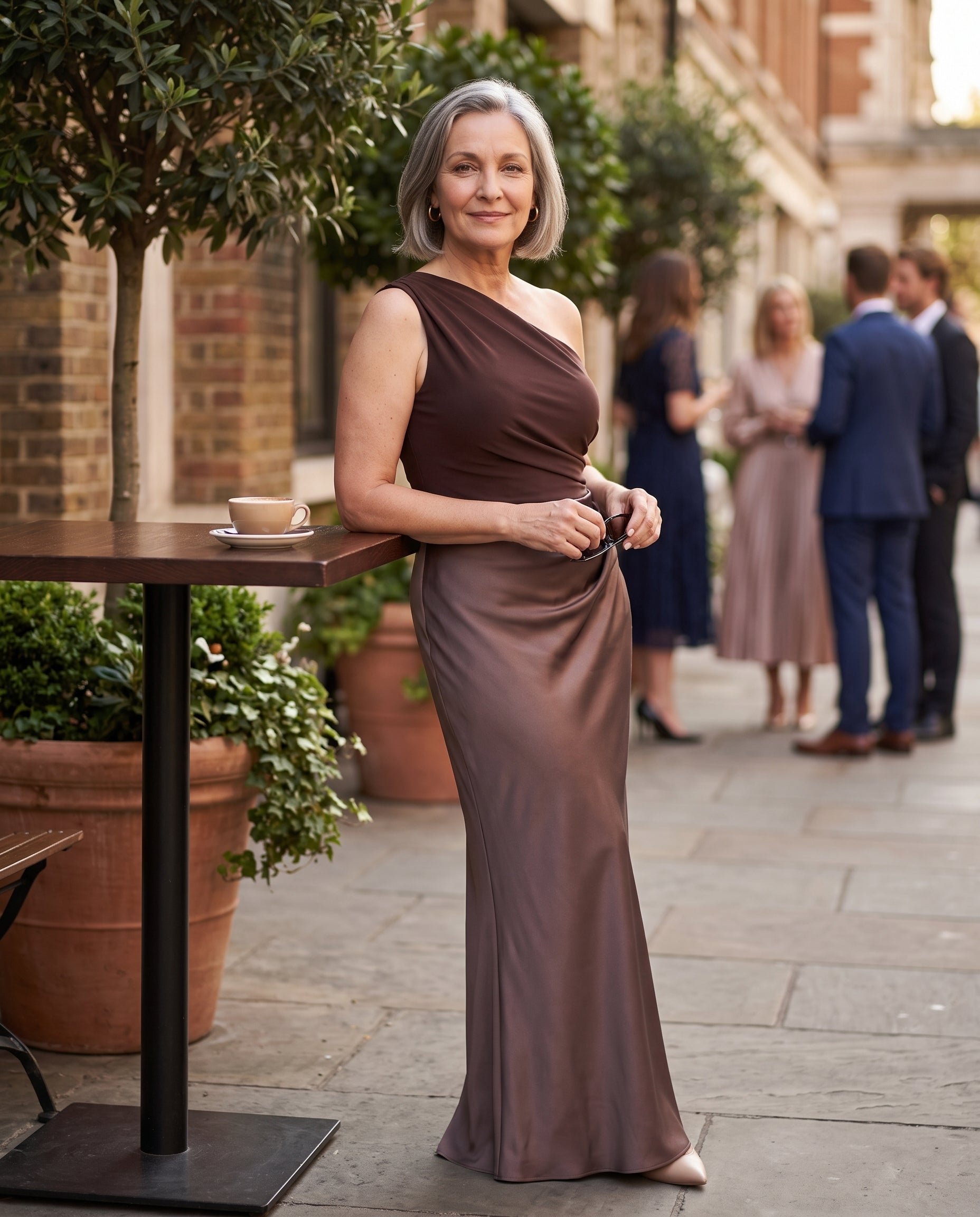 Isolde | Long Sleeve Satin Maxi Wedding Guest Dress — lifestyle
